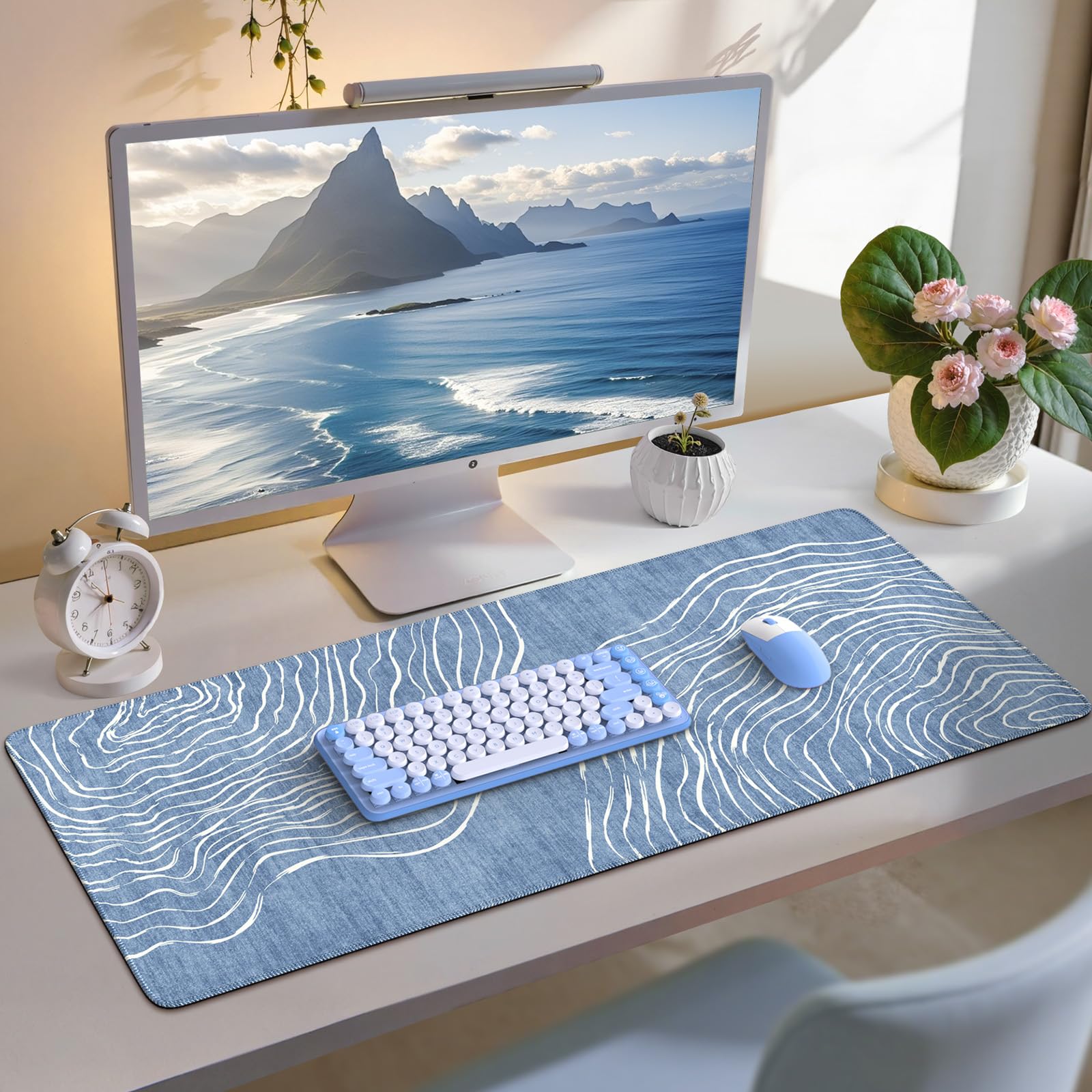iCasso Desk Cover Mat,Extended Long Mouse Pad for Laptop,Aesthetic Computer Pad with Stitched Edges,Non Slip Keyboard Mat for De