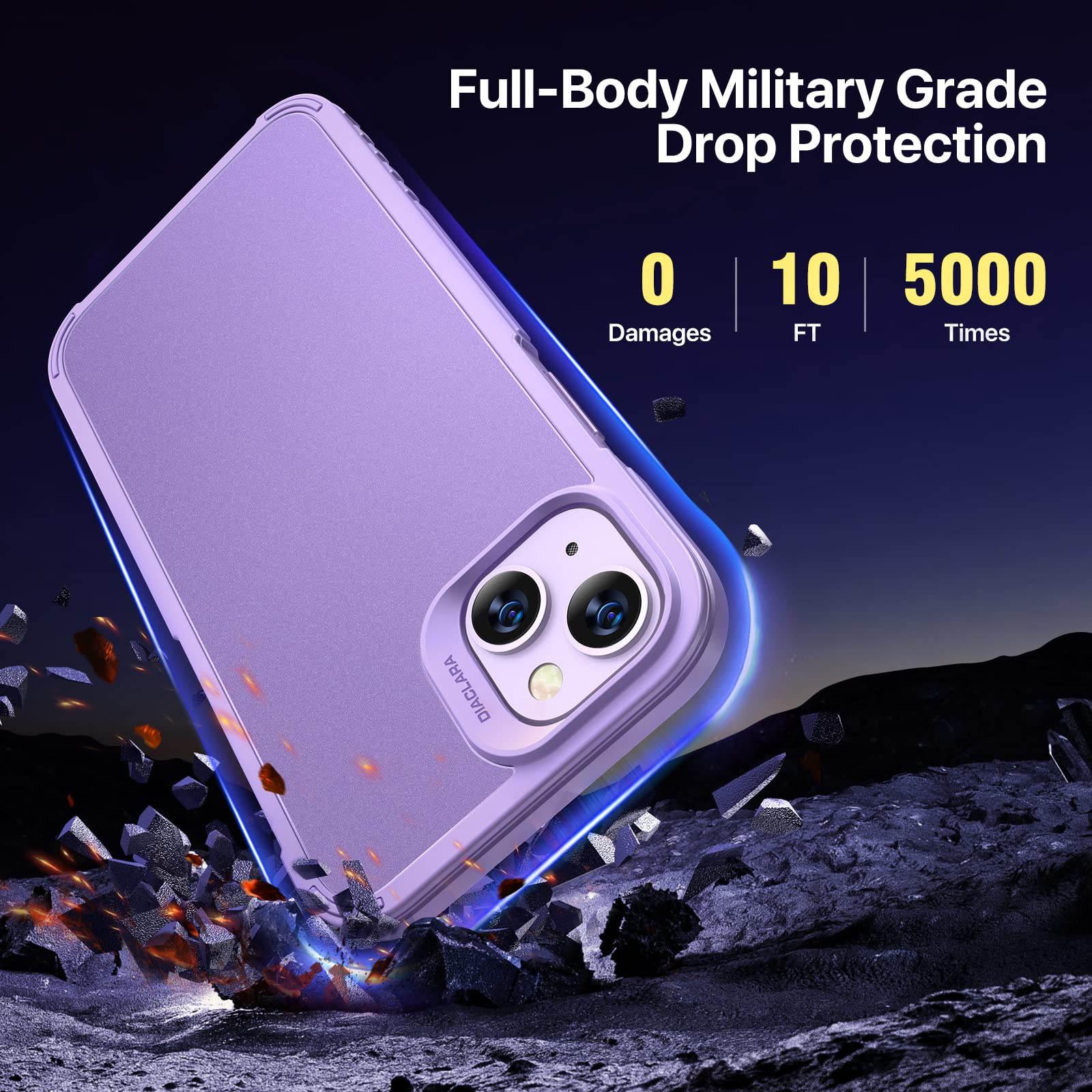 Diaclara [5 In 1 Shockproof Designed For Iphone 14 Case, With 2 Pack Tempered Glass Screen Protector + 2 Pack Camera Lens Protec