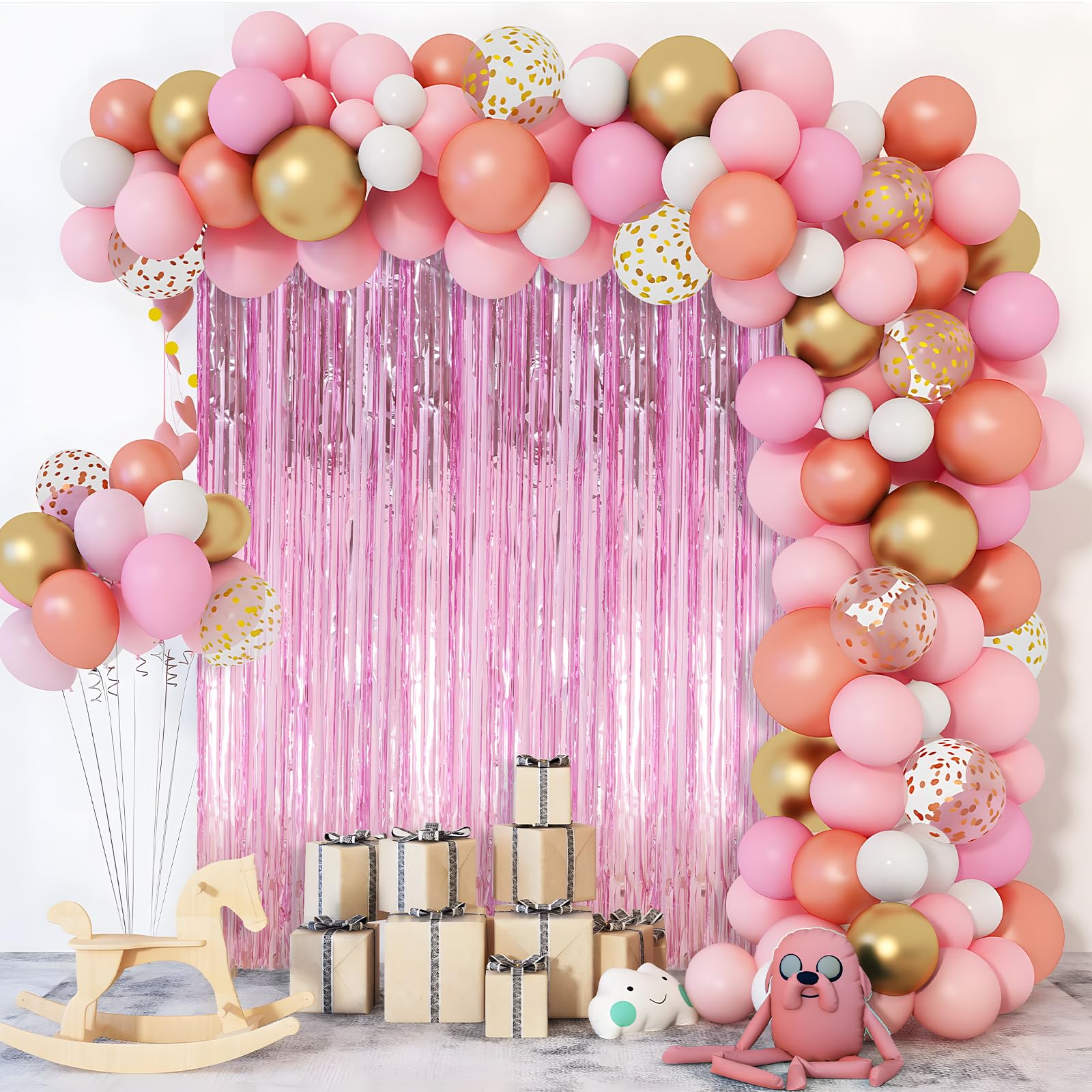 4 Pack Pink Foil Fringe Curtains Door Streamers Party Decorations 3.3 X 8.2 Ft, Pink Tinsel Curtain Fringe Backdrop For Parties,