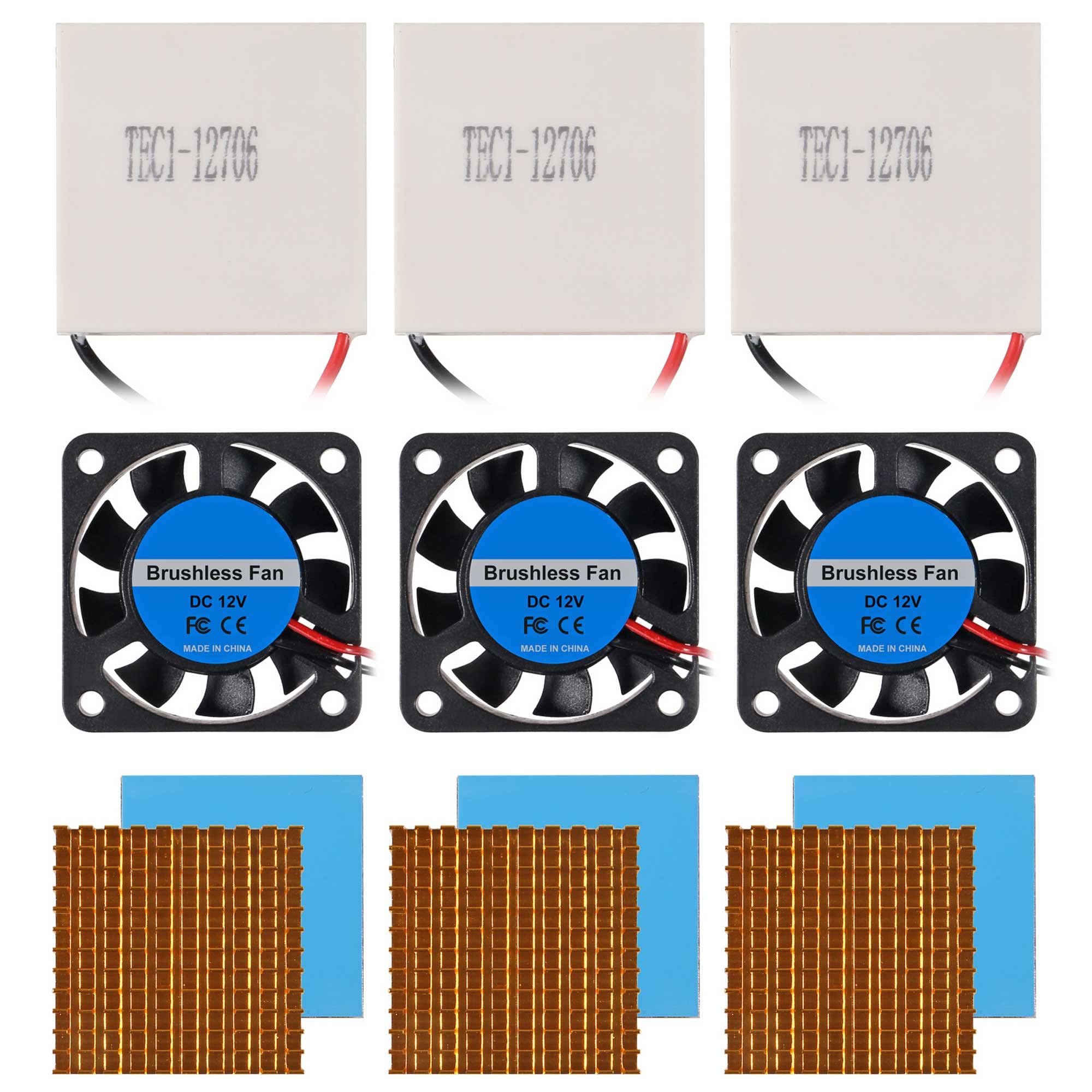Alamscn 3 Sets Tec1 12706 Semiconductor Refrigeration 12V 6A Heatsink Thermoelectric Cooler Cooling Peltier Plate + Aluminum Hea