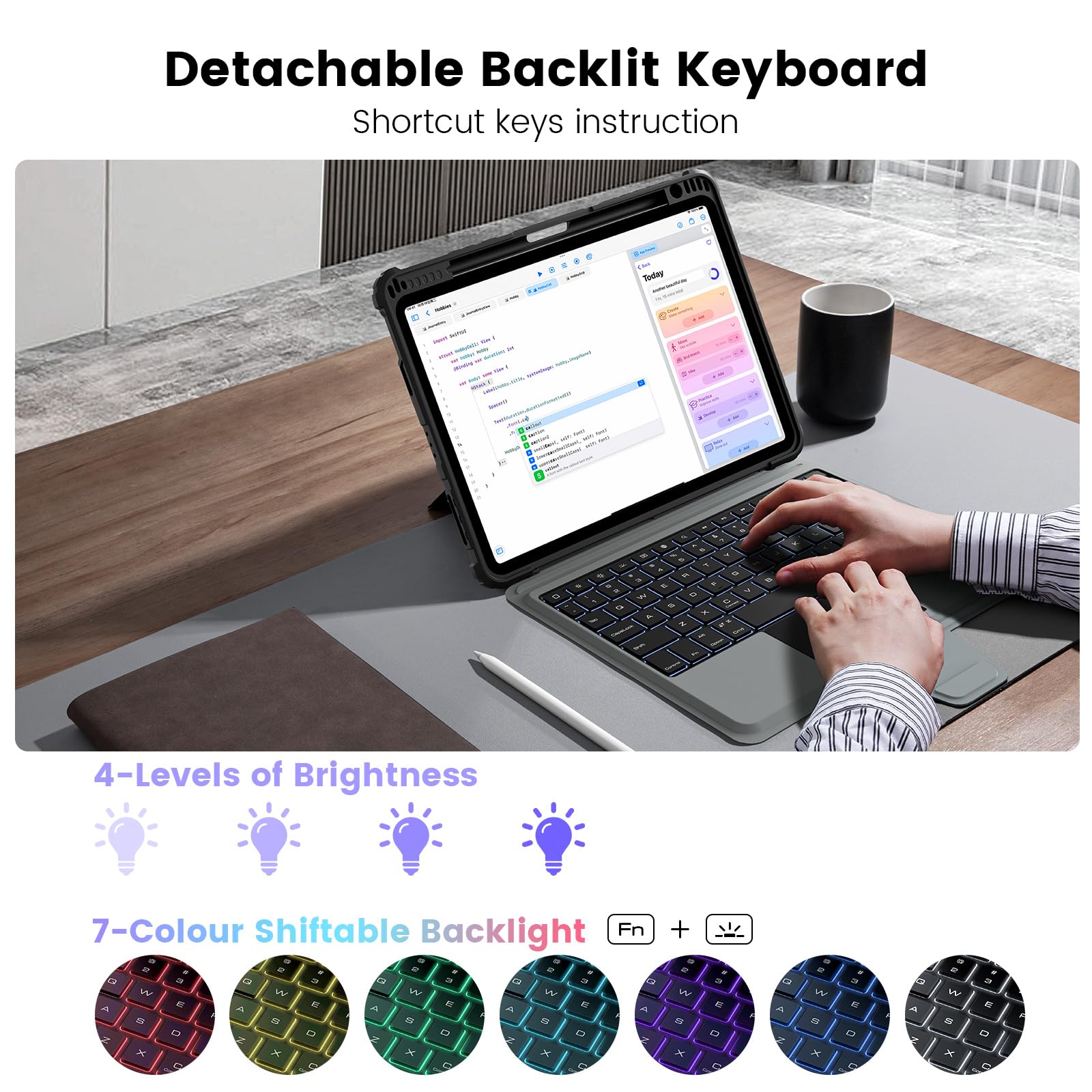 Nillkin Ipad Air 5Th Generation Case With Keyboard Backlight, Detachable Kickstand,Pencil Holder, Trackpad, Backlit Laptop Style