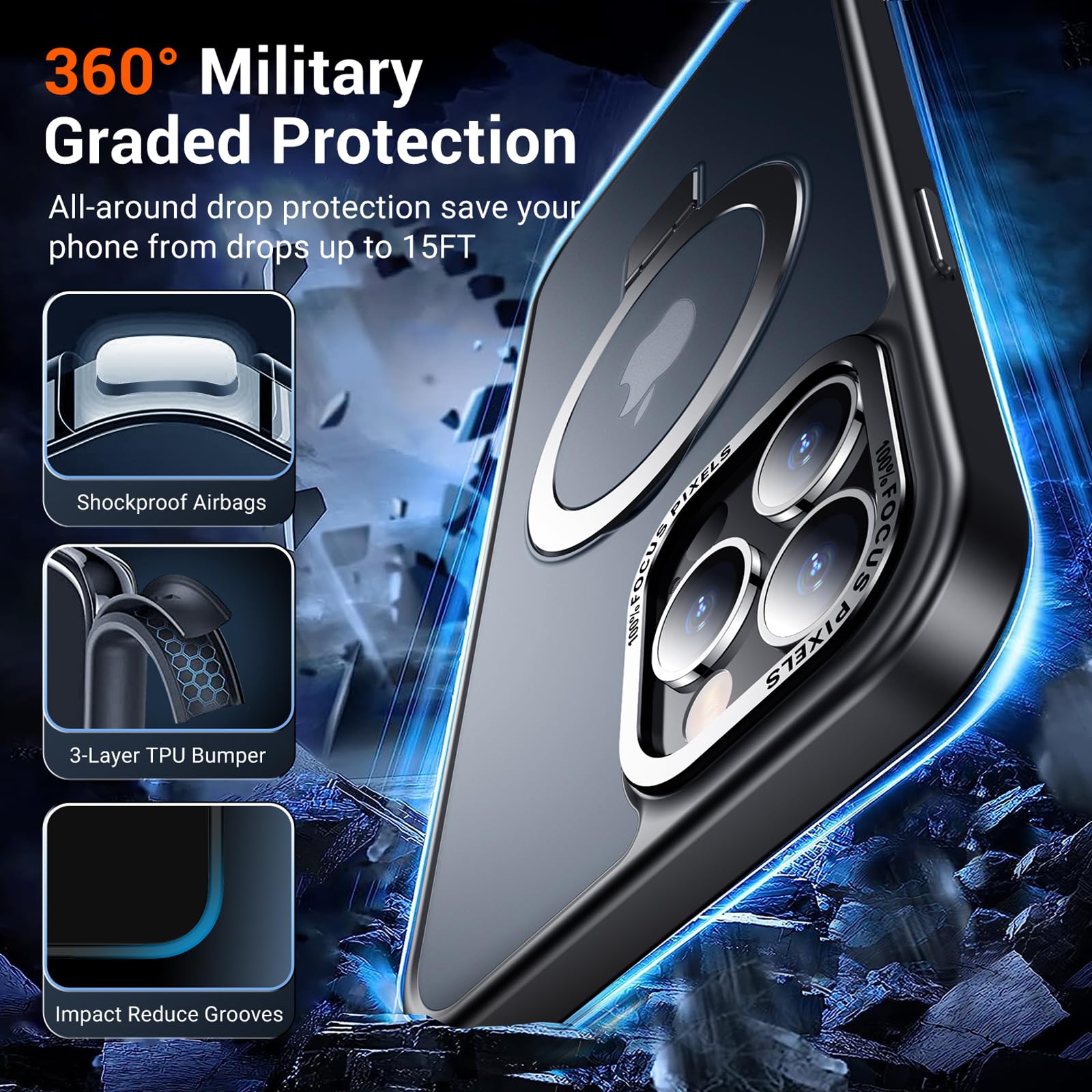 Red2Fire Magnetic Invisible Stand Designed For Iphone 12 Pro Max Case, [Compatible With Magsafe] [Translucent Matte] [Military G