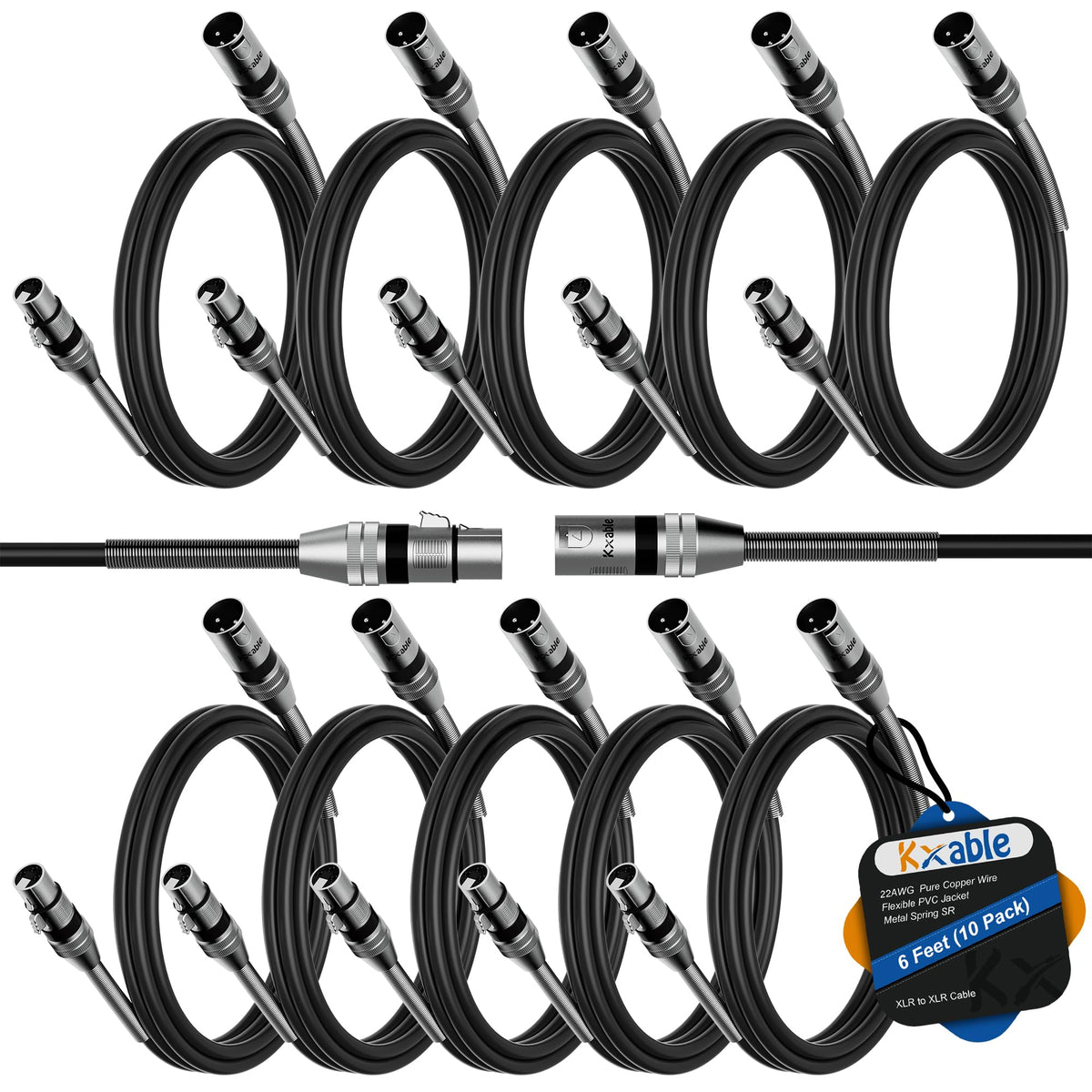 Xlr To Xlr Cable (6 Feet, 10 Pack) Multiple Premium Xlr Microphone Cables, Heavy Duty 22Awg Ofc Xlr Male To Female Cord, 3 Pin S