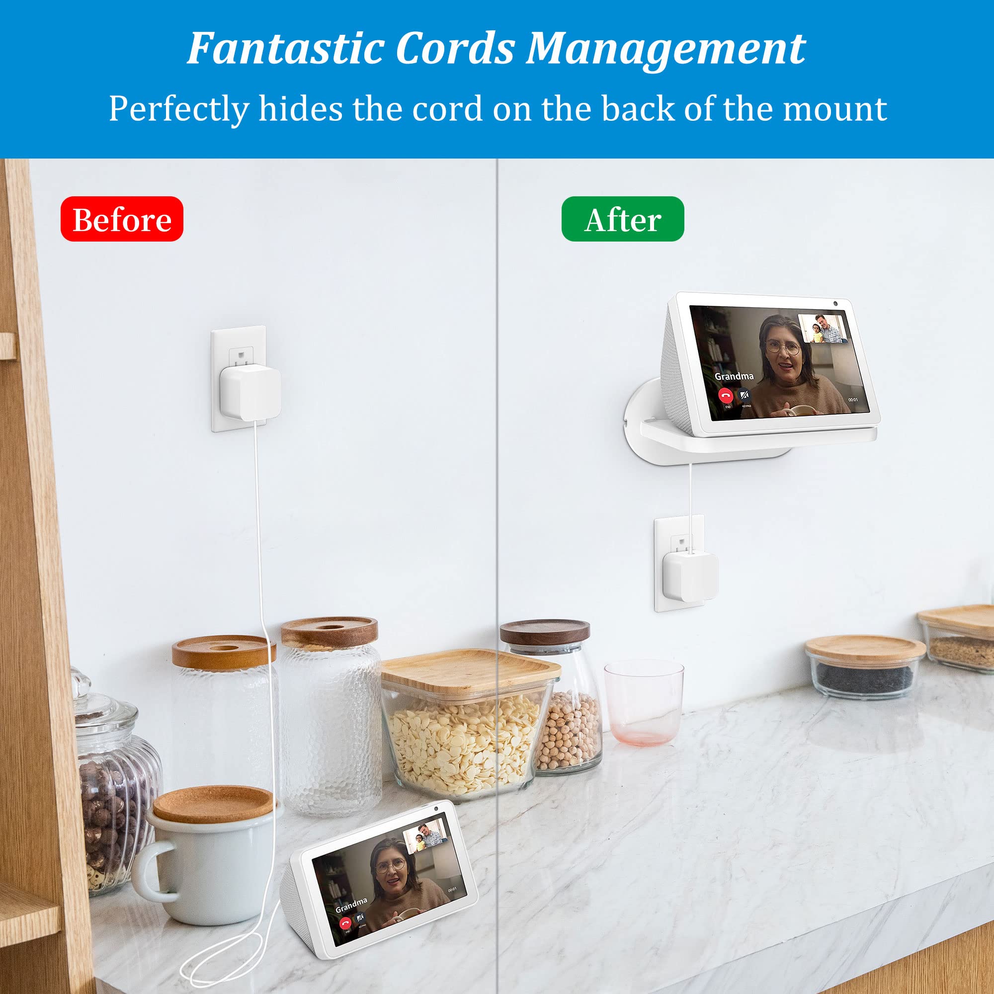 Plusacc Wall Mount For Echo Show 8   Cable Management Holder Stand For Show 8 (3Rd & 2Nd & 1St Gen) & Other Speaker Less Than 15