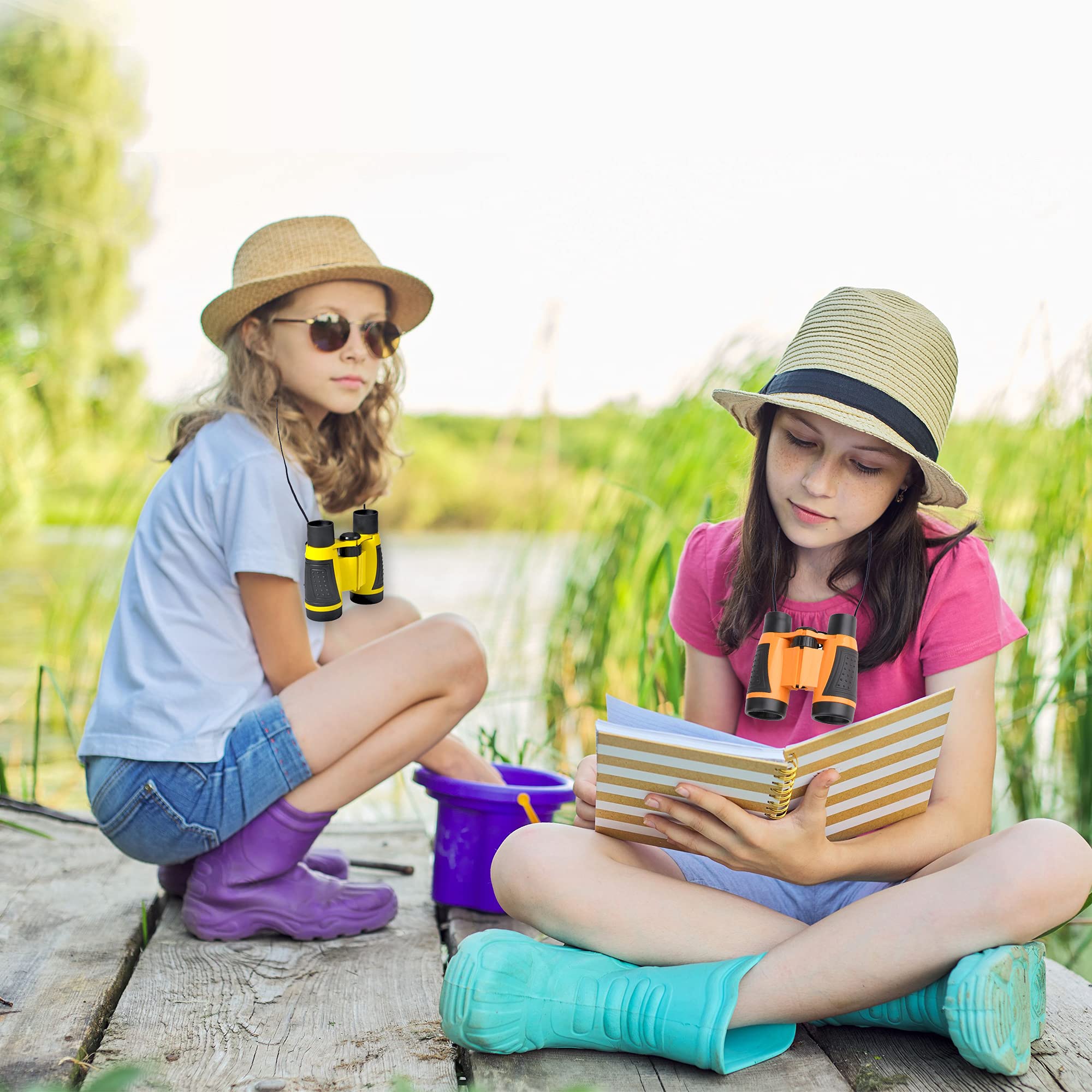 Cagemoga 4 Pieces Kids Binoculars Set Compact Binoculars For Kids Adults Mini Pocket Lightweight Binocular For Bird Watching Out