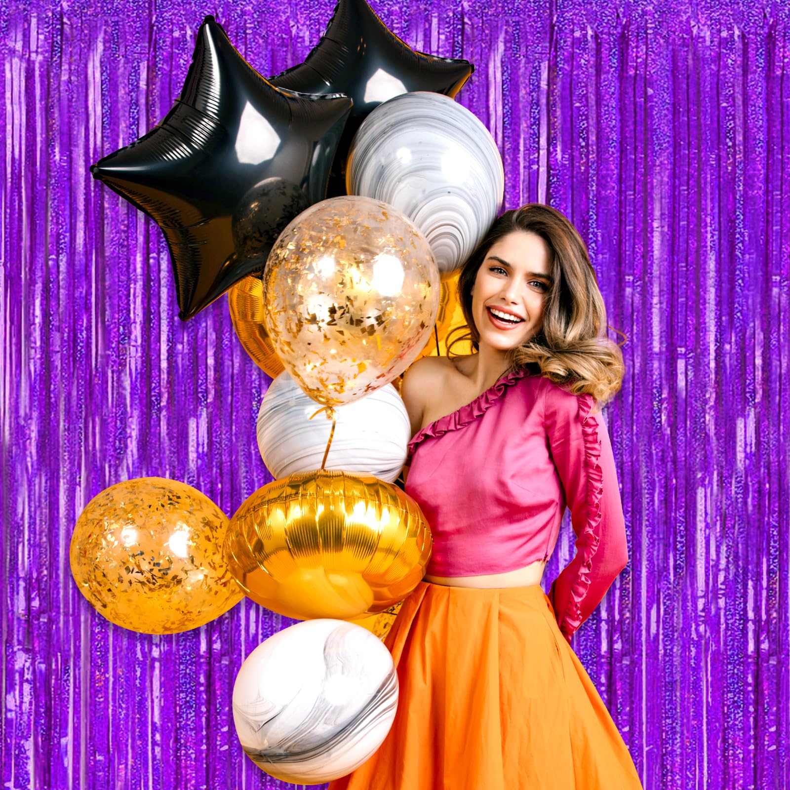 3 Pack Purple Foil Fringe Curtain Backdrop, 3.28Ft X 8.2Ft Metallic Tinsel Foil Fringe Streamer Curtains For Photo Booth, Valent