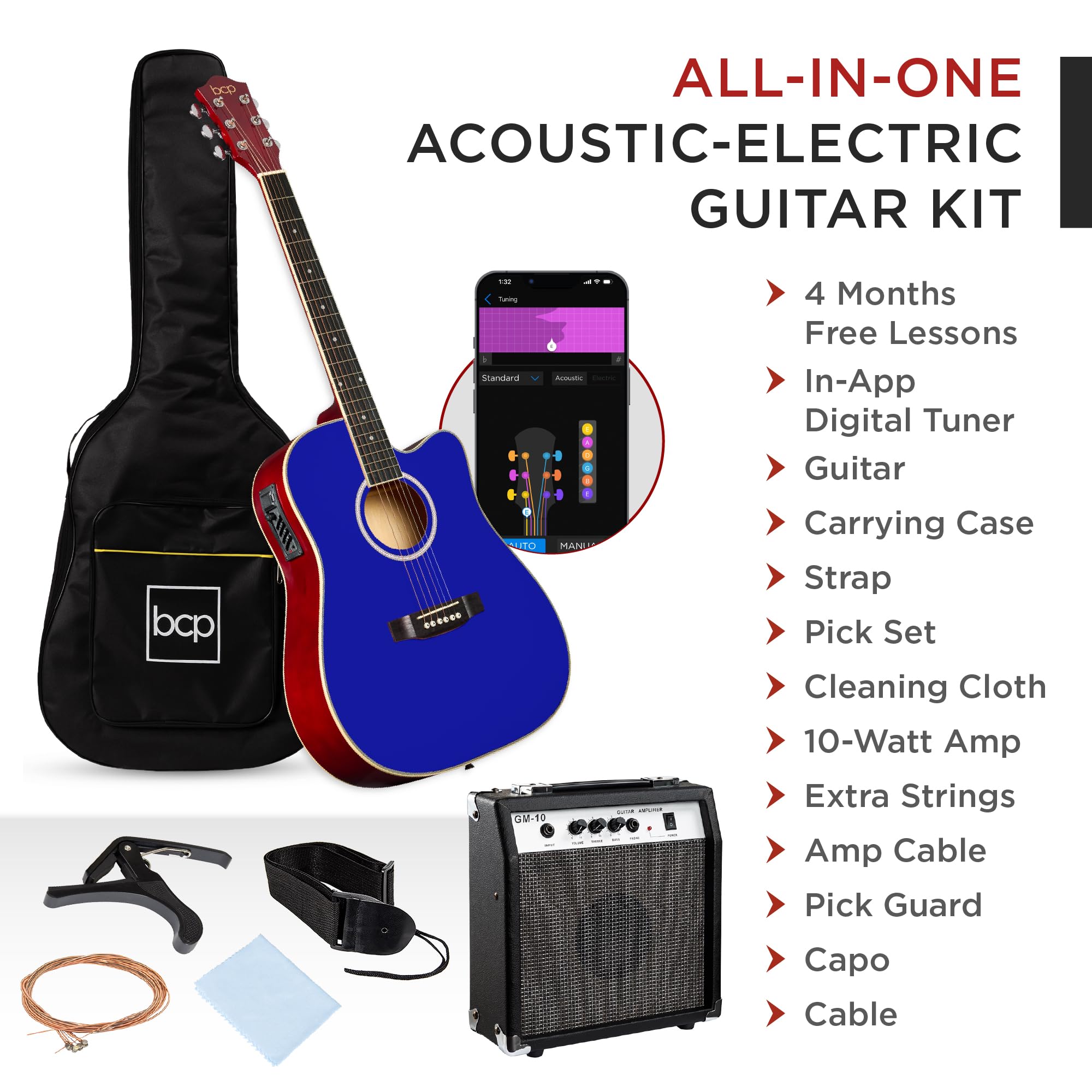 Best Choice Products Beginner Acoustic Electric Guitar Starter Set W/ 41In, All Wood Cutaway Design, Gig Bag, Strap, Picks - Dar