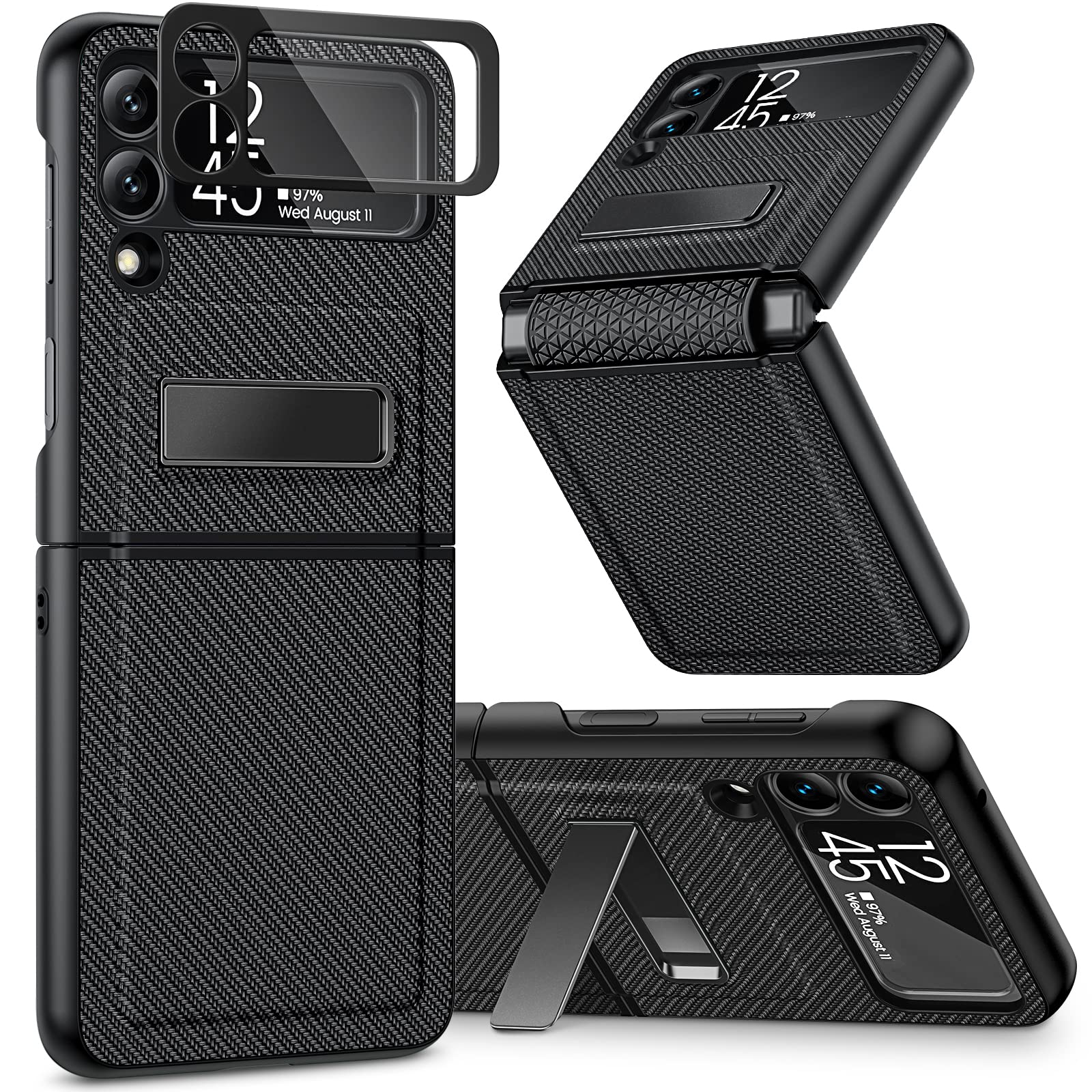 Caka Compatible For Galaxy Z Flip 3 5G Kickstand Case, Z Flip 3 Case With Camera Protector Hinge Protection Wireless Charging Co