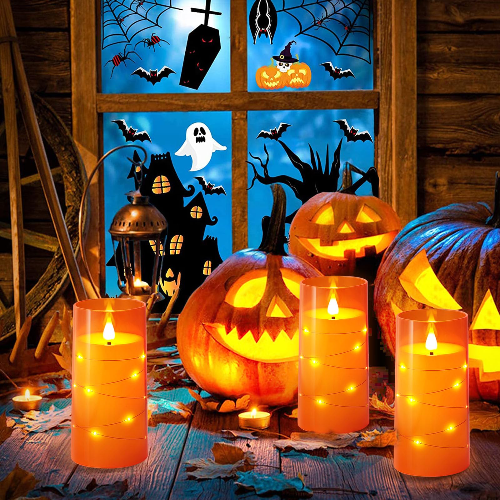 Nurada 3''X6''Flickering Flameless Candles: Built In Star String Lights 3D Wick Battery Operated Led Pillar Candles With Remote