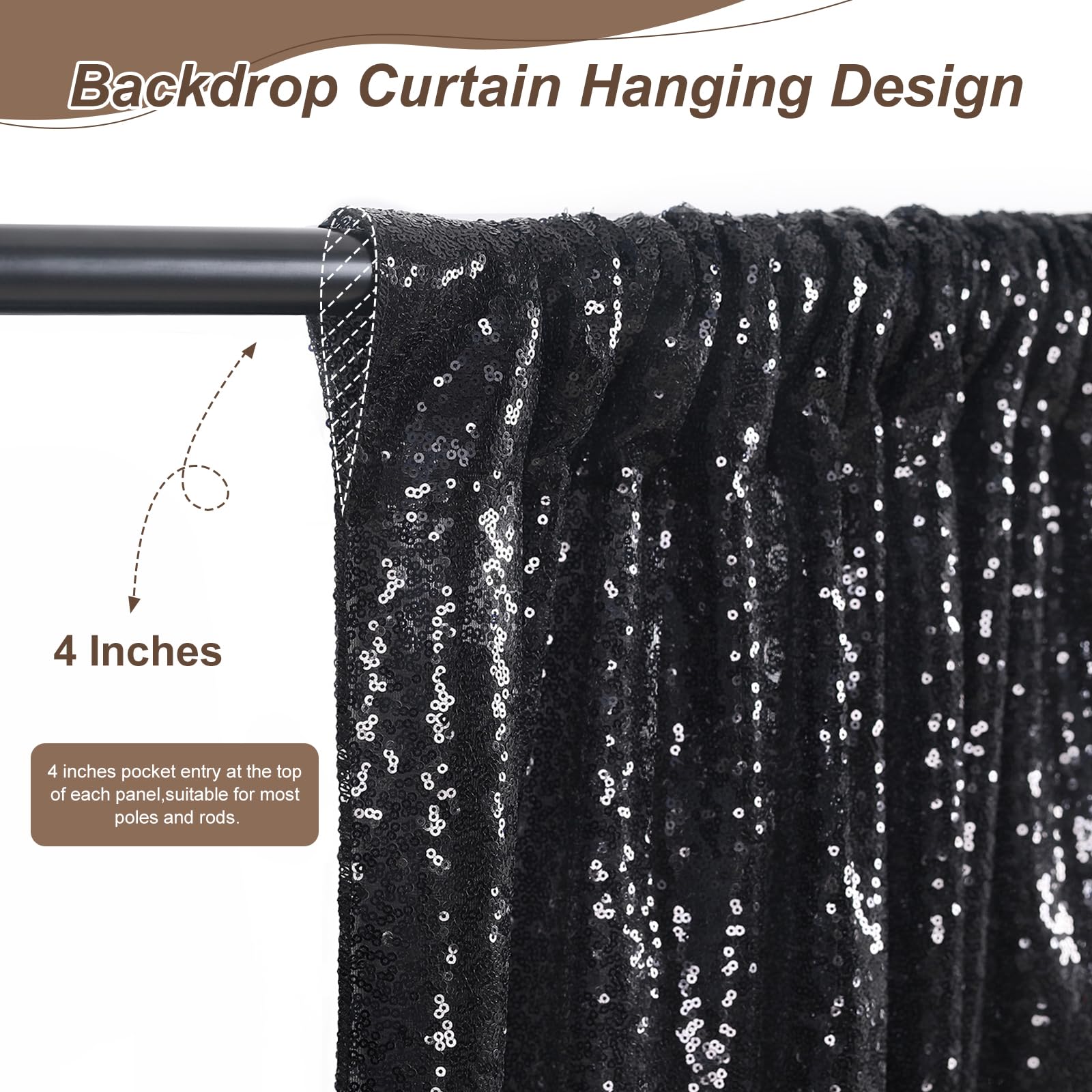 Black Sequin Backdrop Curtains 6 Pieces 2Ftx8Ft Shimmer Birthday Wedding Photograph Baby Shower Decoration Backdrop Fabric For C