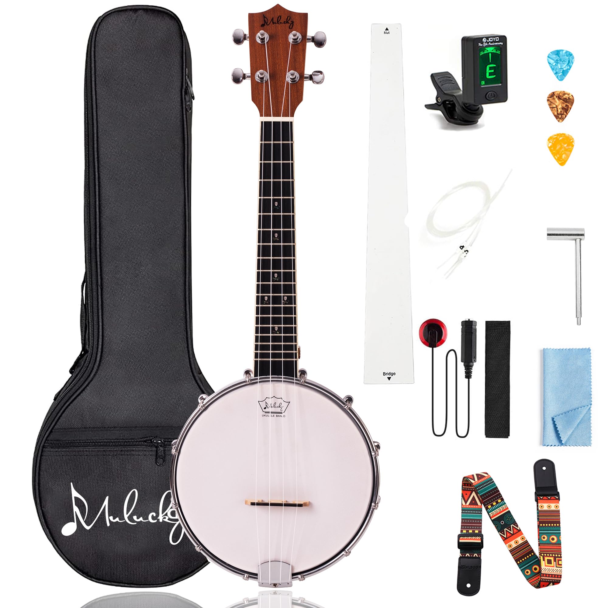 Mulucky 4-String Banjo Ukulele | 23 Maple Body with Bag, Tuner, Picks & Guide | Folk & Bluegrass Travel Instrument, MBU-801