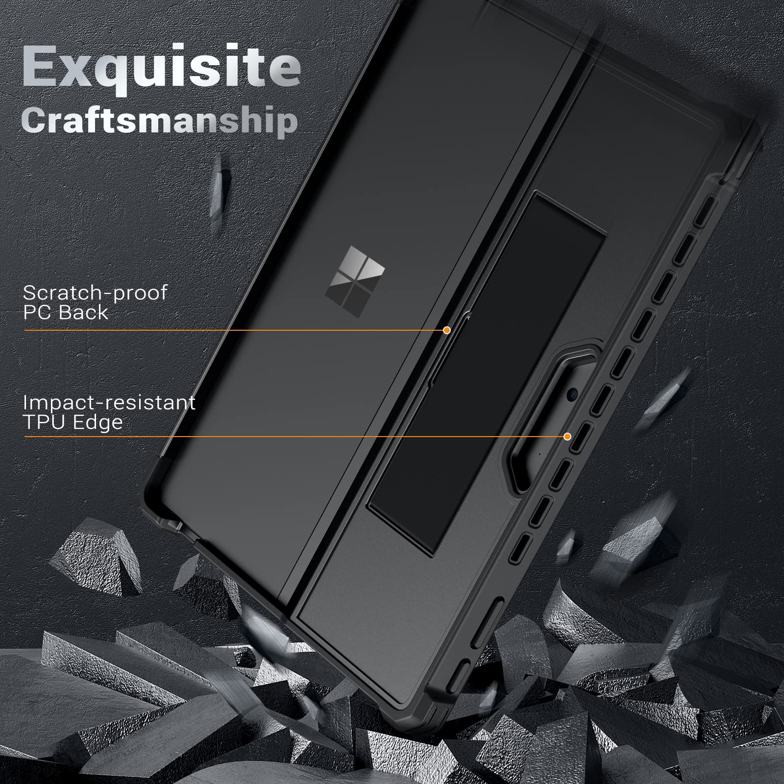 MoKo Case Compatible with Microsoft Surface Pro 11, Surface Pro 10, Surface Pro 9 13 Inch, All in One Protective Rugged Cover with Hand Strap, Compatible with Type Cover Keyboard, Black