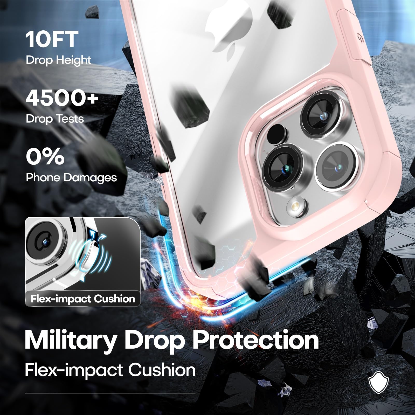 Tauri 3 In 1 For Iphone 14 Pro Max Case Pink, [Military Grade Drop Protection] With 2X Screen Protectors, Slim Shockproof Phone Case 6.7 Inch