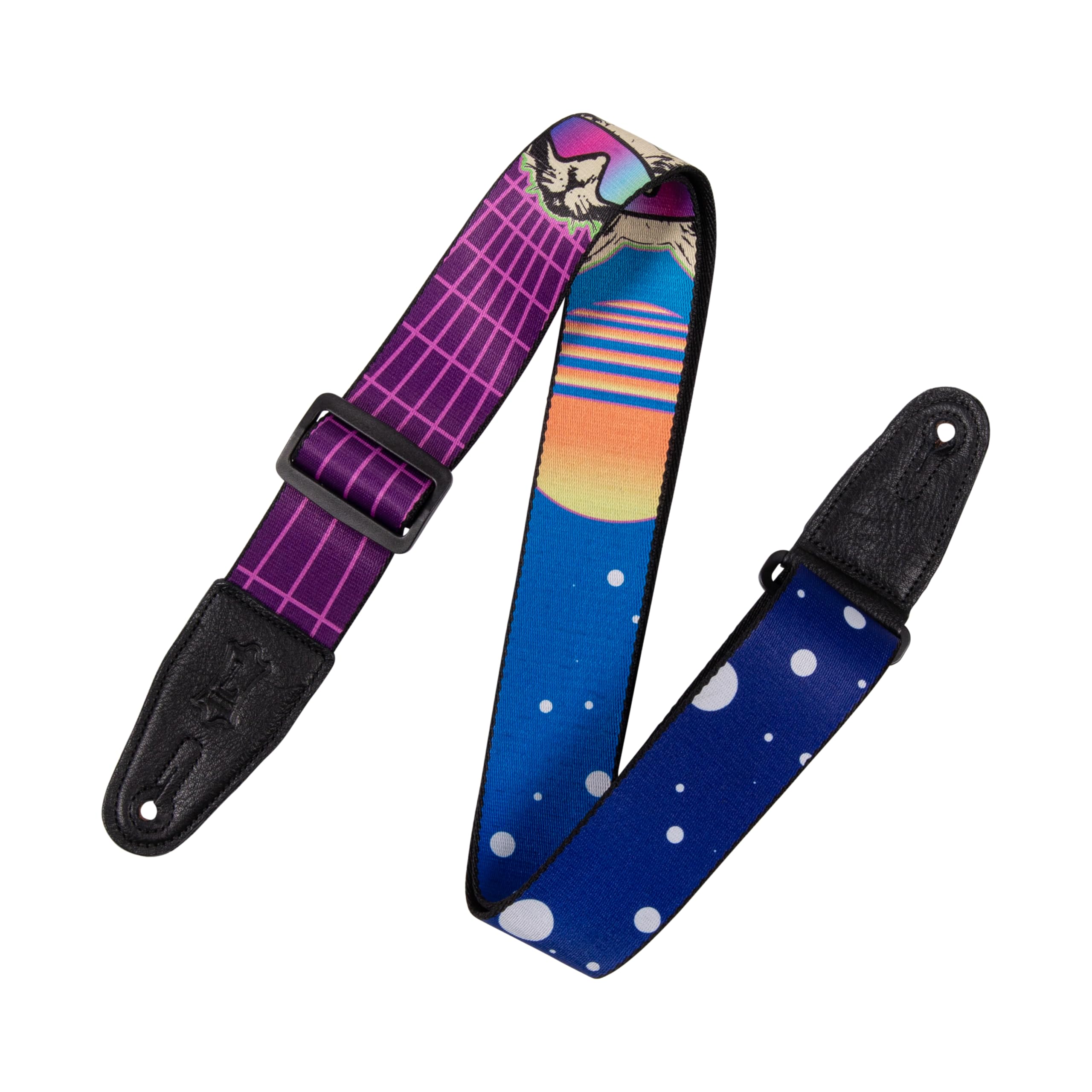 Levys Leathers 2    Wide Polyester Guitar Strap with Genuine Leather Ends; Cyber Cat Motif (MPD2-119)