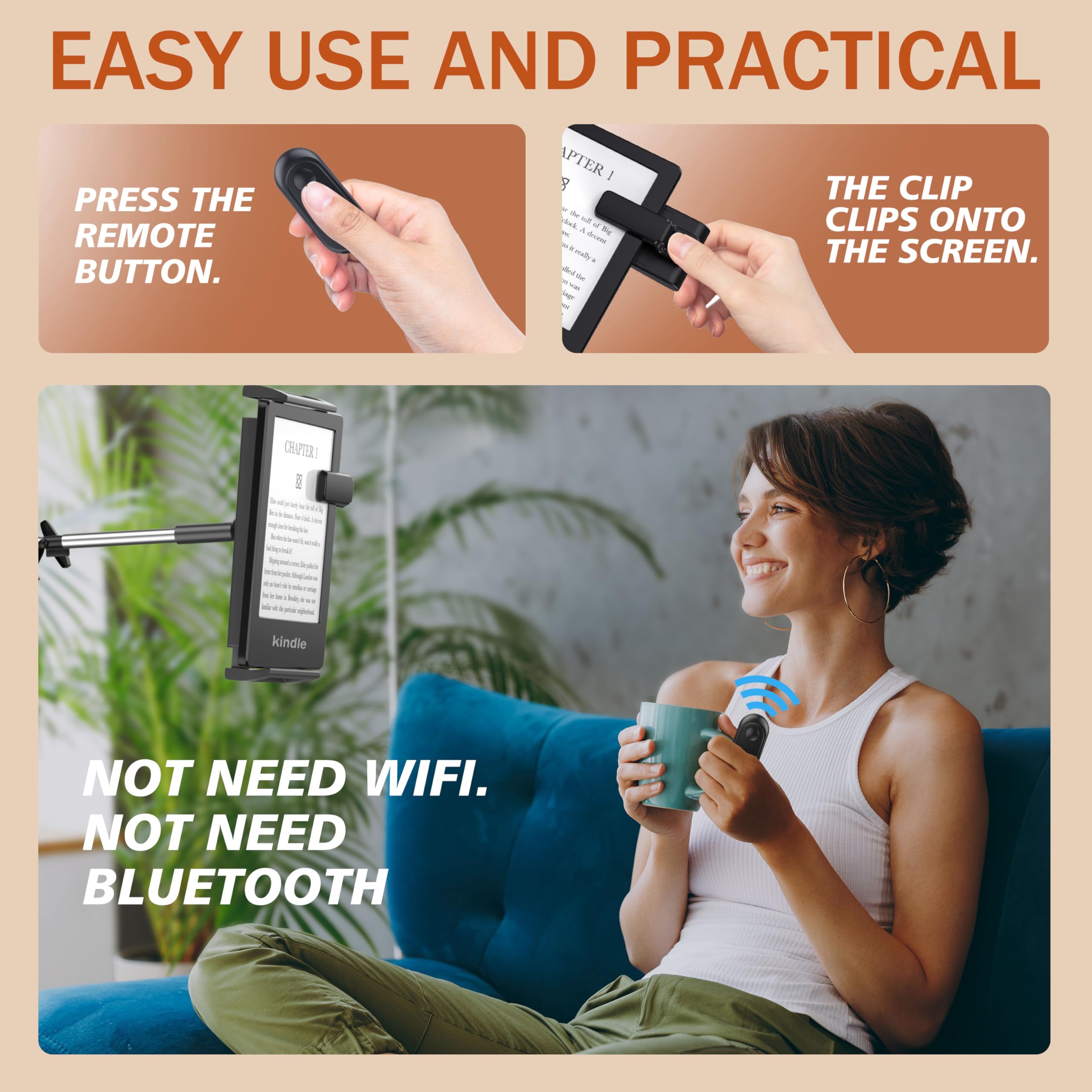 WoodElric Remote Control Page Turner for Kindle, Oasis & Kobo - Black Ebook Reader Accessory, Convenient Page Turning Solution