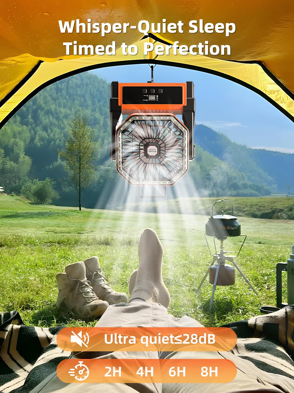 Portable Camping Fan Rechargeable With Led Lantern - 30000Mah Cordless Battery Powered Fan, 4 Speed Usb Table Desk Fans, Battery