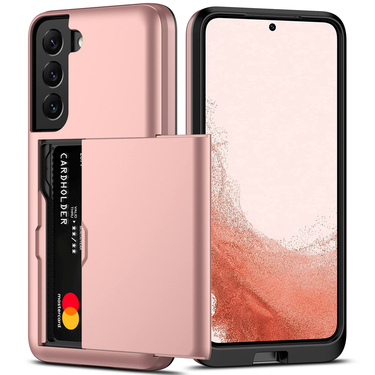 Nvollnoe For Samsung S22 Case With Card Holder 5G 6.1 Inch Slim Dual Layer Heavy Duty Protective For Galaxy S22 Case Hidden Card