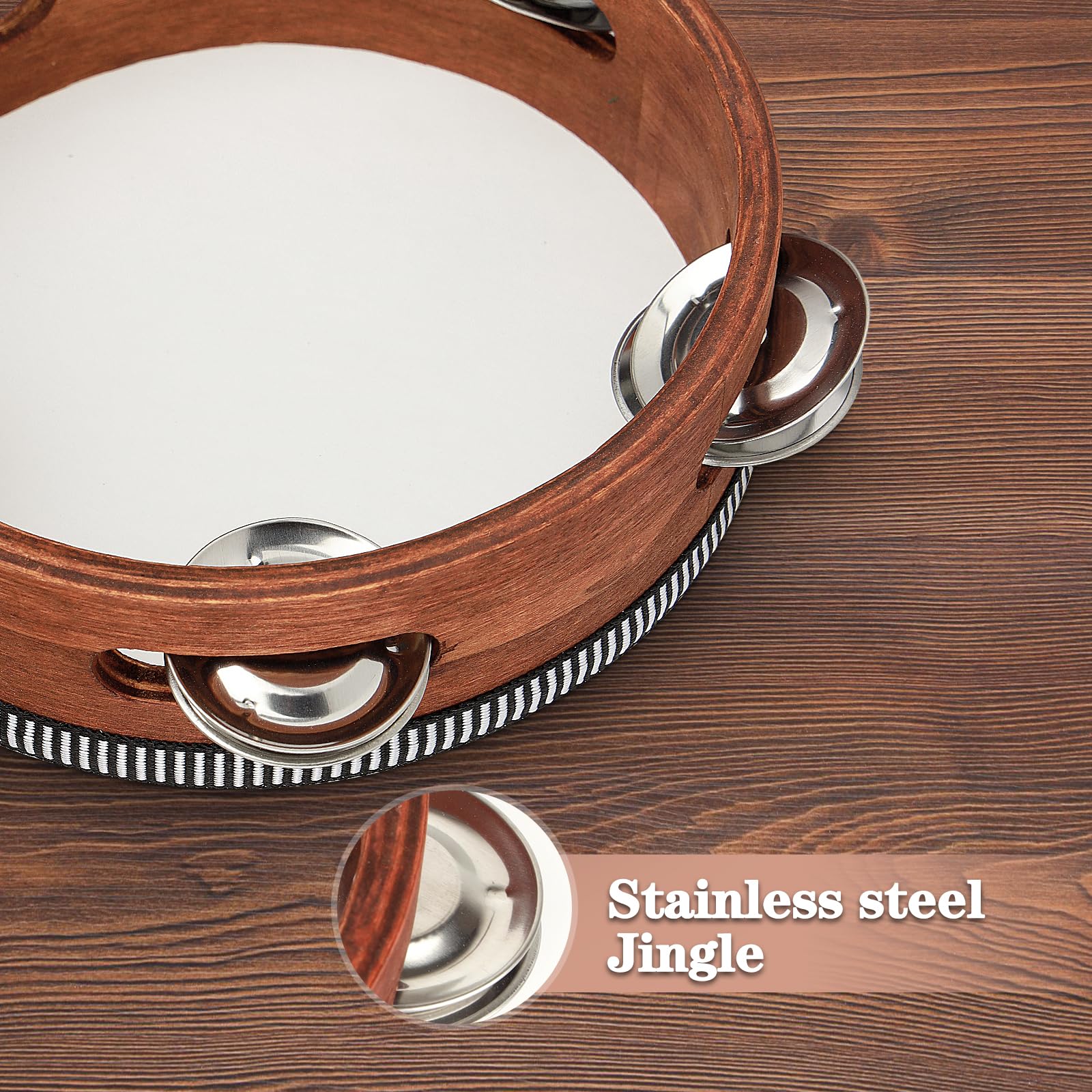 Tambourine, Tambourines For Kids, 6 Inches Wooden Hand Held Percussion Tambourine With Storage Bag, Tambourines Musical Instrume