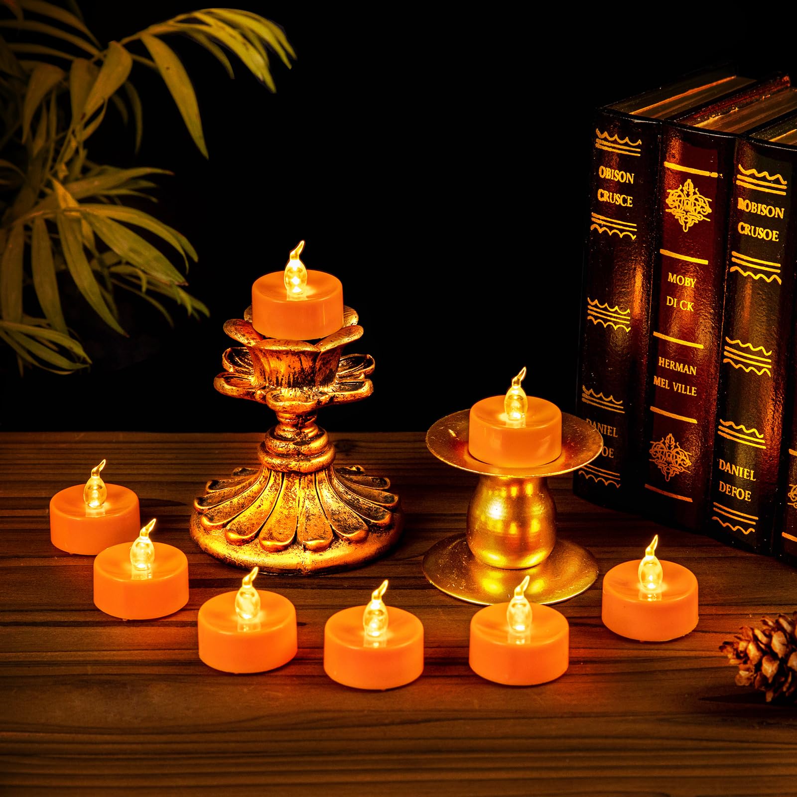 Windshell 24 Pcs Orange Flickering Flame Tea Lights, Battery Operated Led Tealight Candles, Orange Flameless Small Candles For P