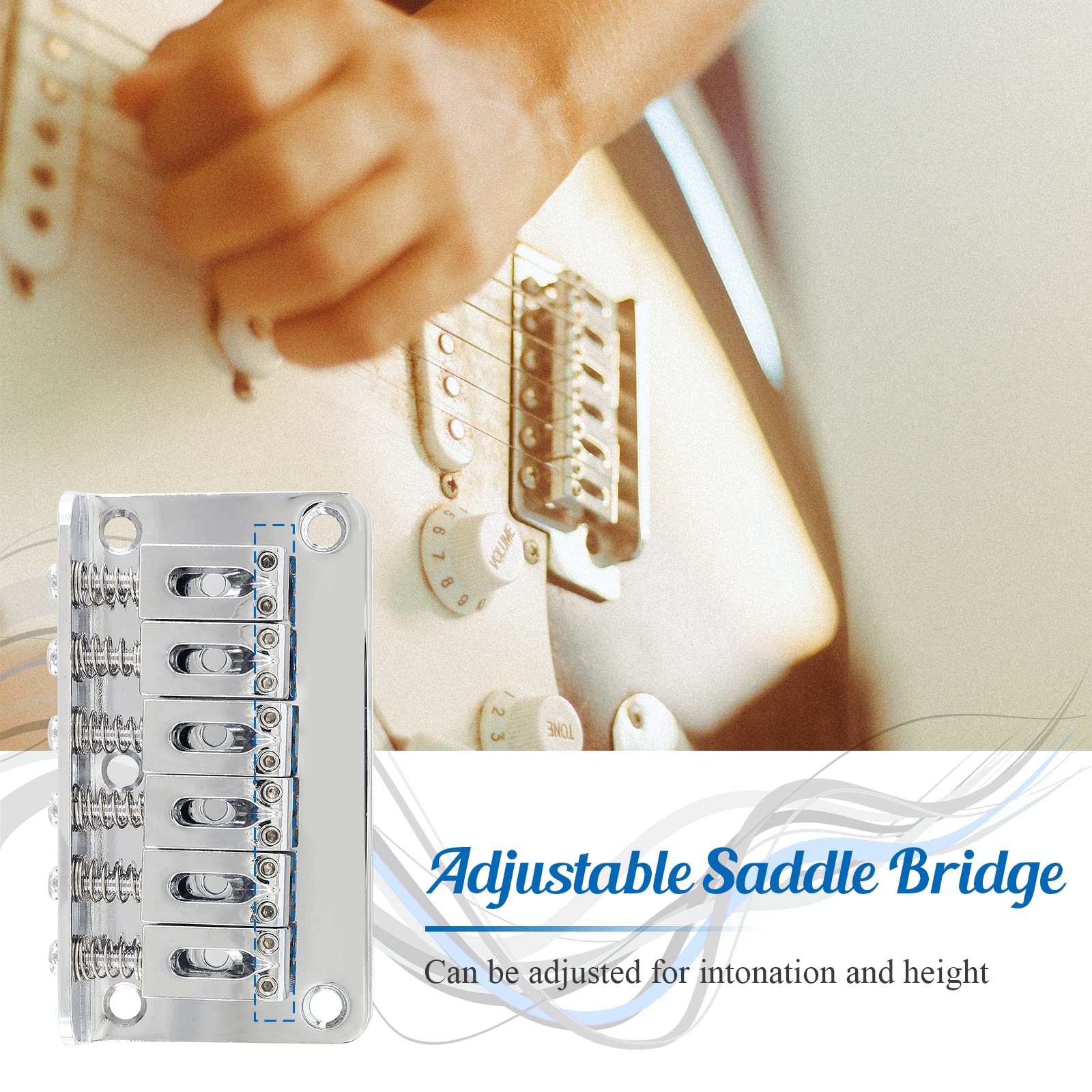 Harskiyersilver Adjustable 6 String Guitar Bridge, Metal Fixed Top Load Guitar Tailpiece Guitar Fixed Bridge Hardtail Saddle Bri