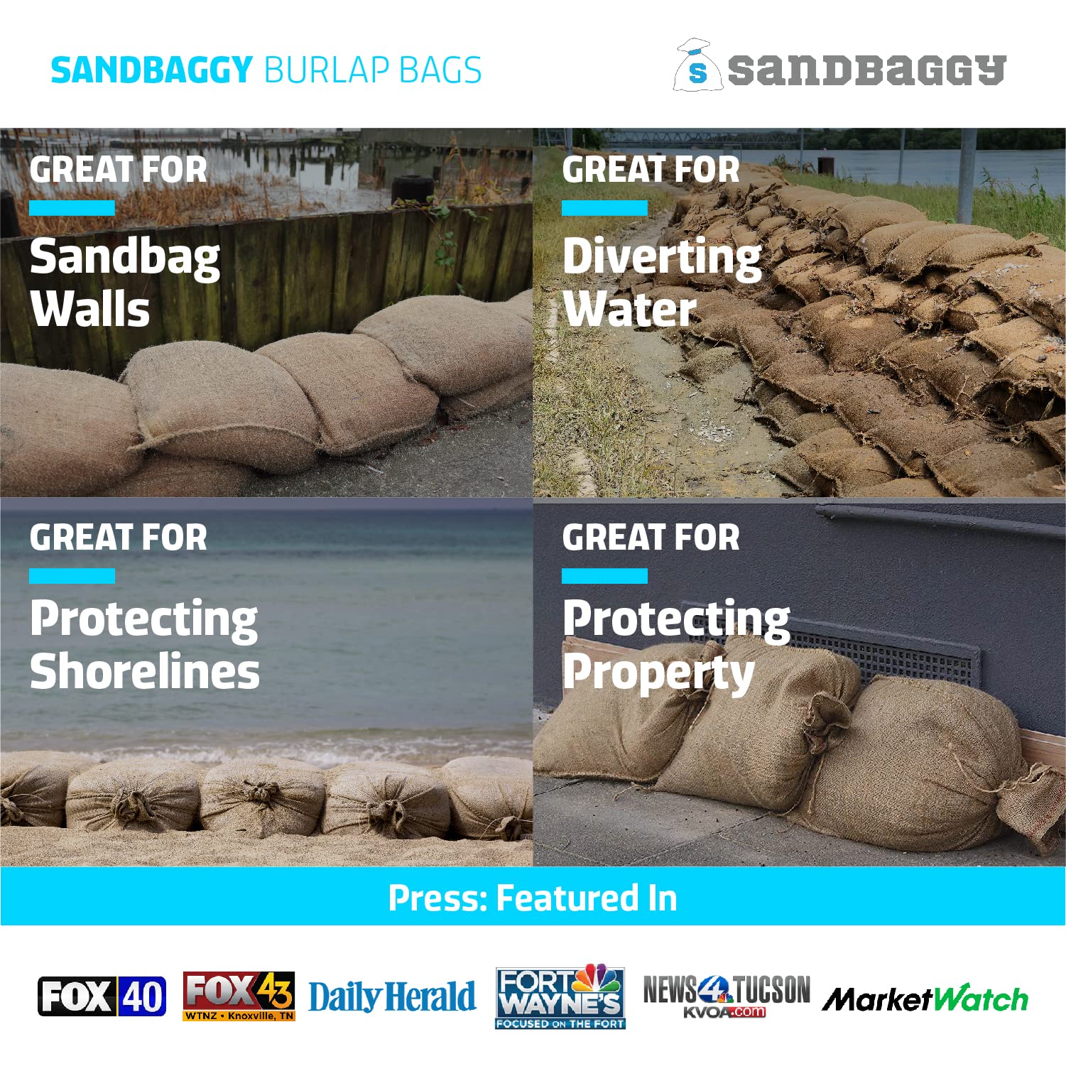 Sandbaggy Burlap Sand Bag - Size: 14 X 26 - Sandbags 50Lb Weight Capacity - For Flooding, Flood Water Barrier, Tent Sandbags, St