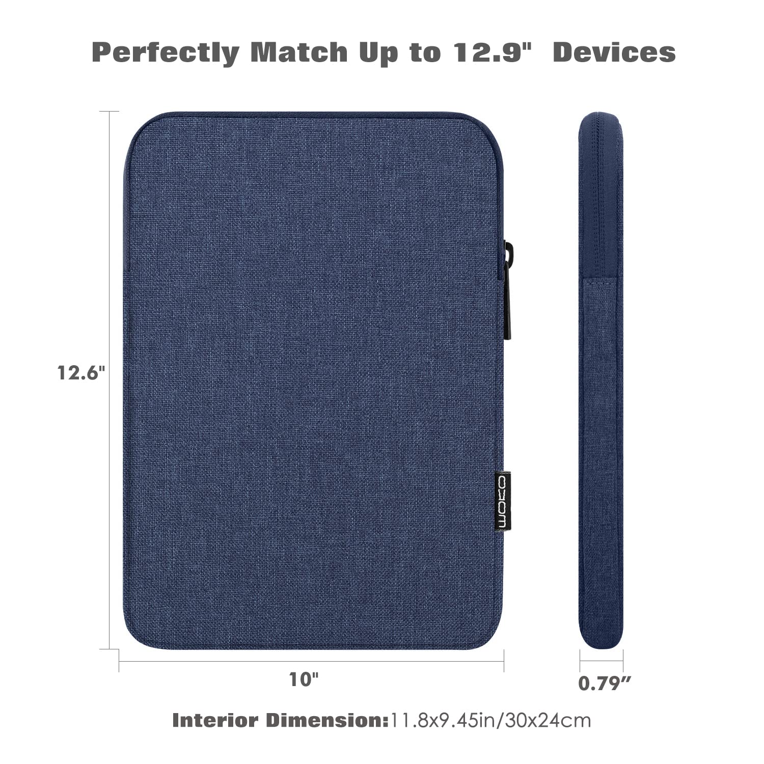 MoKo 12.9 Inch Laptop Sleeve Case Fits 13 Inch New iPad Pro M4 & Air M2 2024, iPad Pro 12.9 M2&M1, Galaxy Tab S8+/S9+ 12.4, Polyester Bag Fit with Apple Pencil or Smart Keyboard, Navy Blue