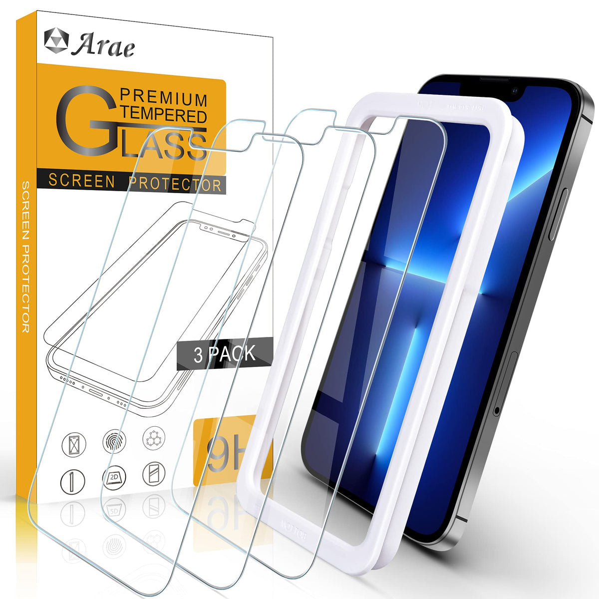 Arae Screen Protector Compatible With Iphone 13 Pro Max / 14 Plus, Hd Tempered Glass Anti Scratch Work With Most Case, 6.7 Inch,