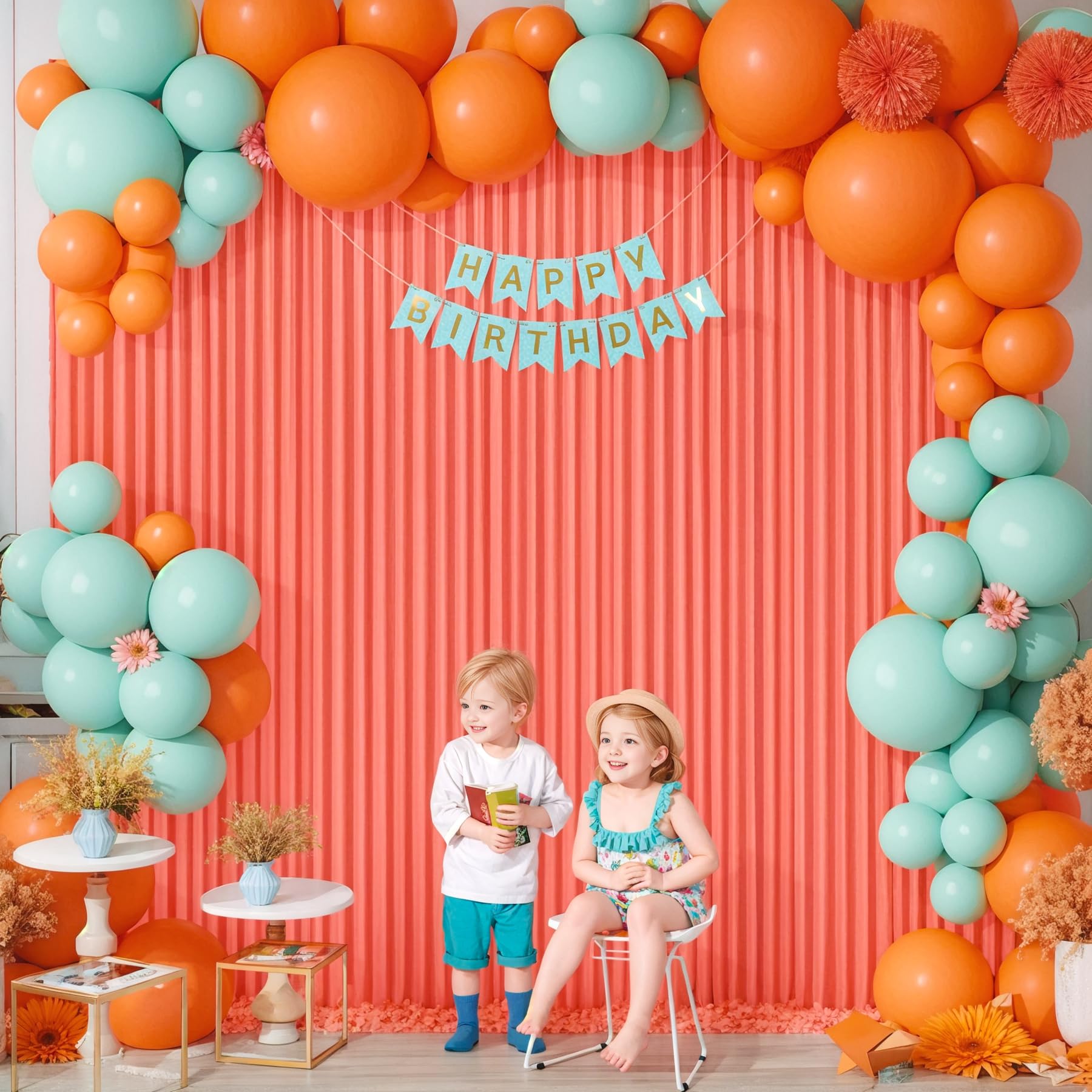 10X10 Orange Backdrop Curtain For Parties Wrinkle Free Orange Photo Curtains Backdrop Drapes Fabric Decoration For Wedding Birthday Party Baby Shower 5Ft X 10Ft,2 Panels