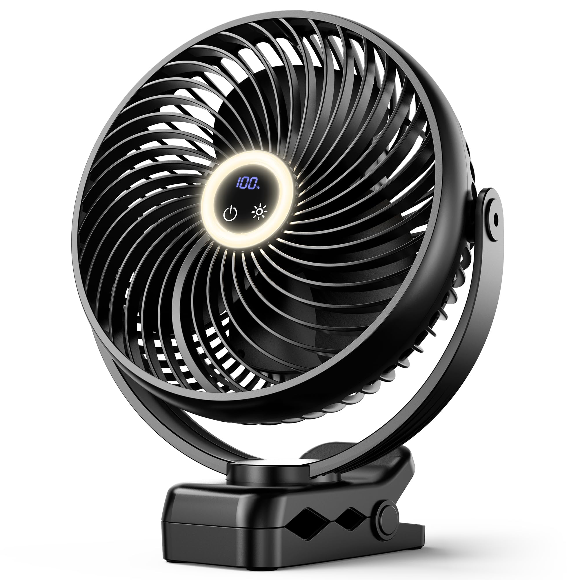 Koonie 10000Mah Portable Clip On Fan With Led Lantern And Hook, 8'' Battery Operated Desk Fan, Quiet Camping Fan With Led Digita
