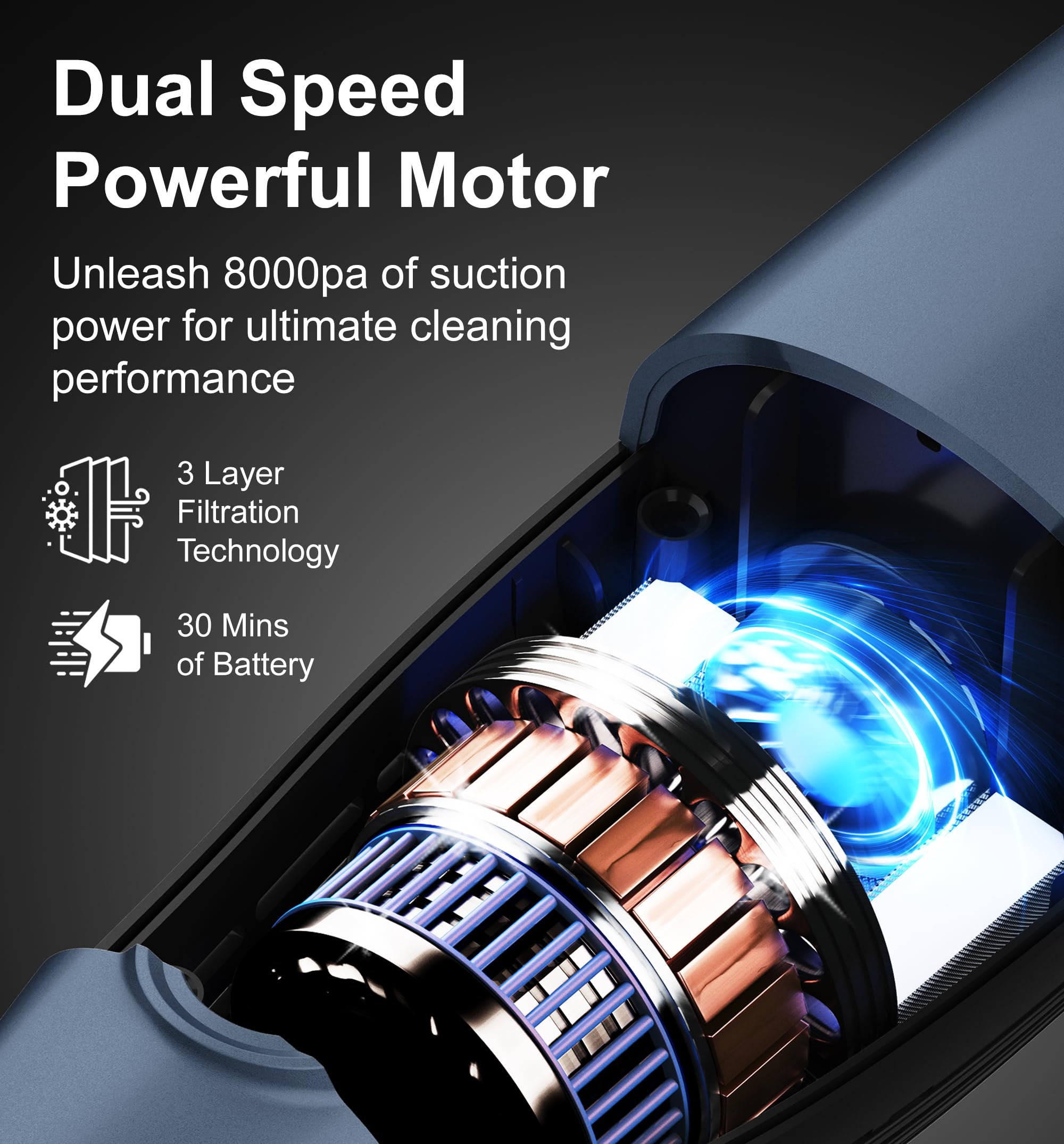 Tranqwil Cordless Handheld Vacuum, Lightweight Portable Vacuum At 1.4Lbs, Powerful Suction 2 Stage Motor, Charge Dock, One Touch