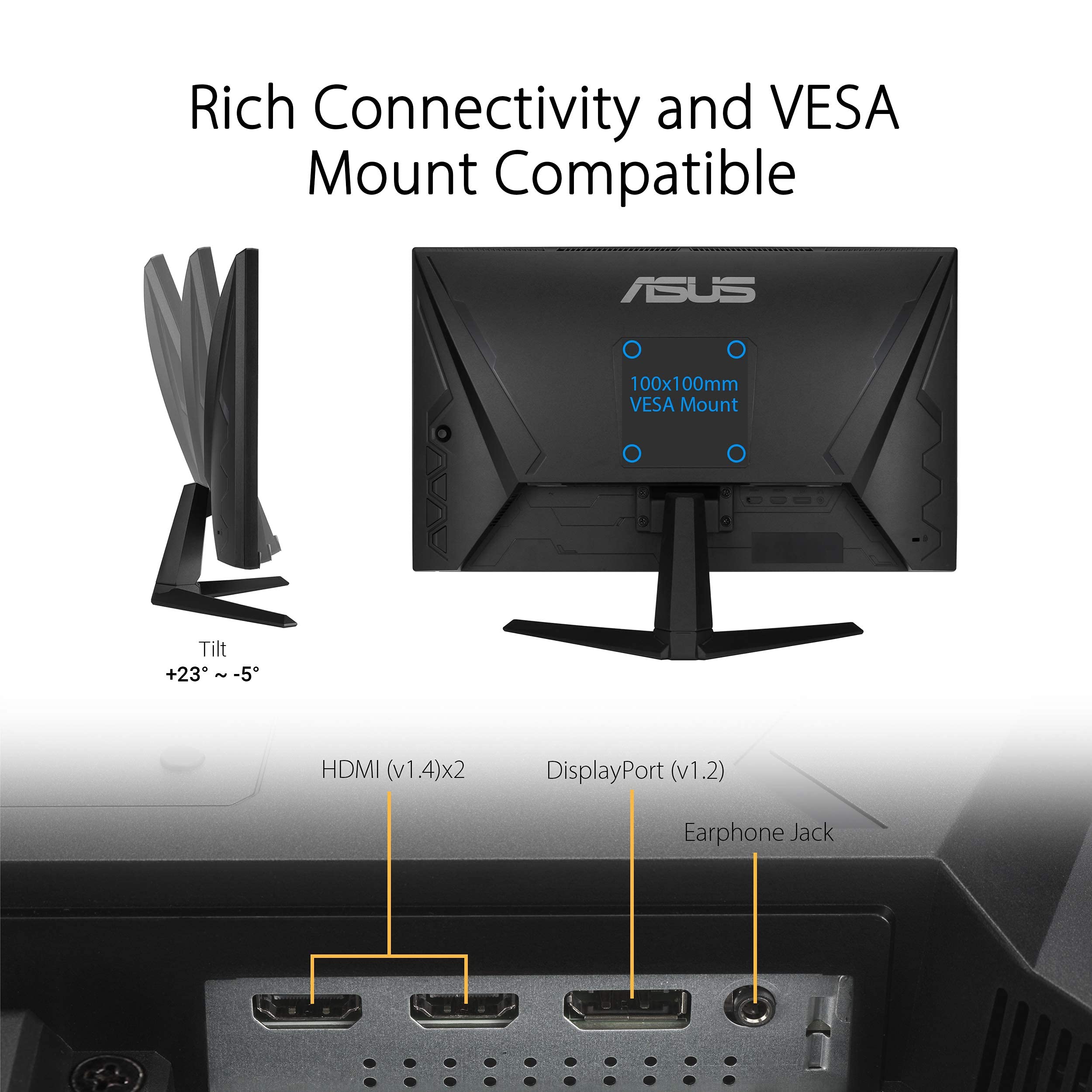 Asus Tuf Gaming 23.8    1080P Monitor (Vg249Q1A) - Full Hd, Ips, 165Hz (Supports 144Hz), 1Ms, Extreme Low Motion Blur, Speaker,