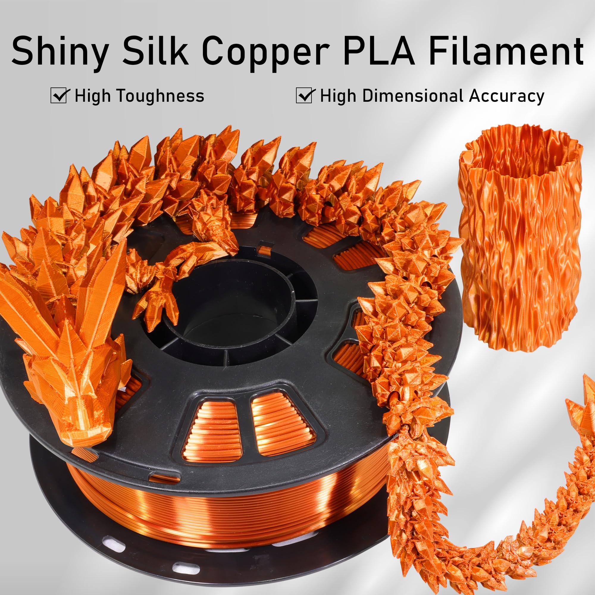 Do3D Silk Metallic Shiny Copper 3D Printer Filament, 1.75Mm Pla 3D Printing Material 1Kg 2.2Lbs/Spool,For Fdm 3D Printer