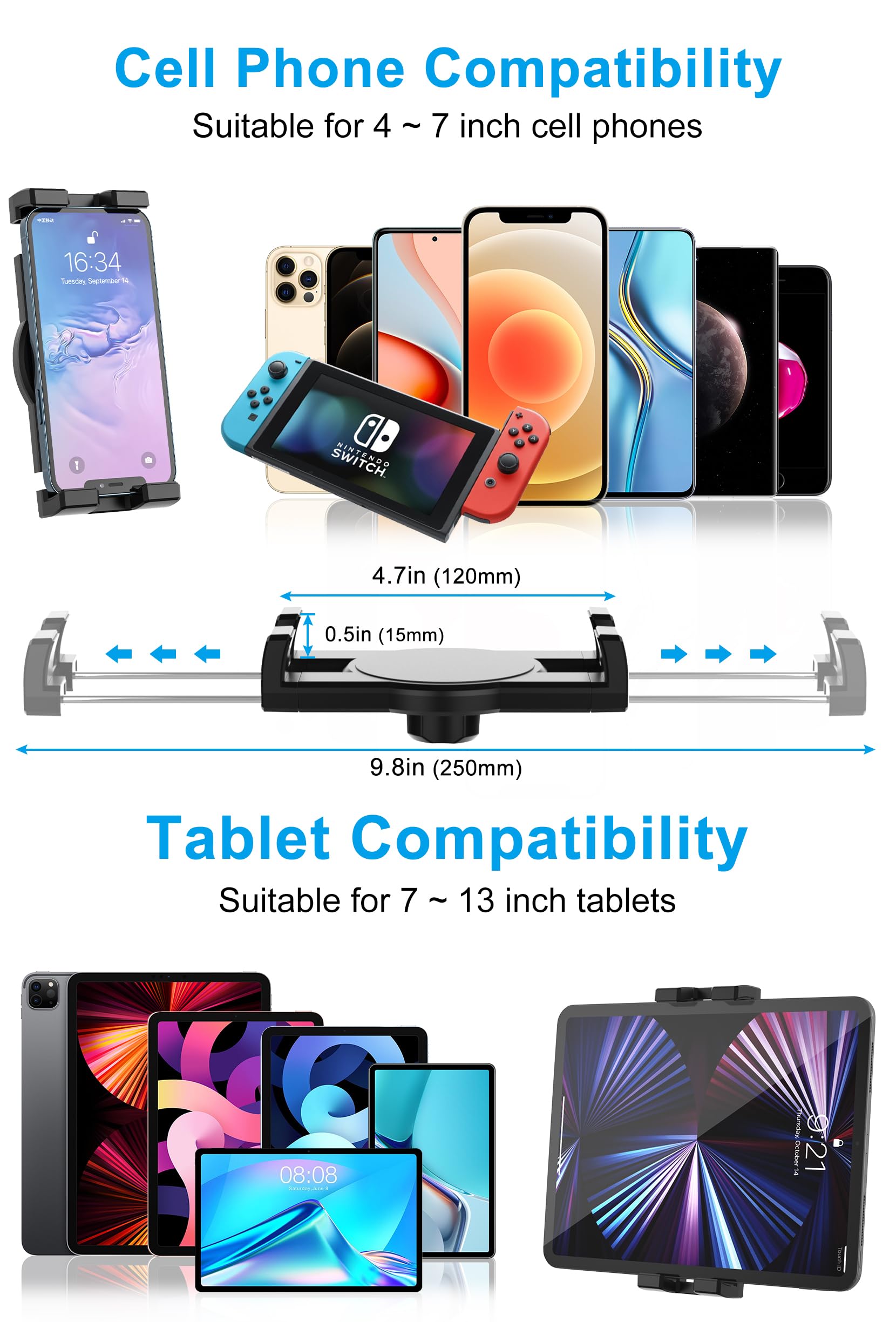 Gdzn Universal Tablet Wall Mount Holder For Ipad, [Adjustable Arm] Kitchen Cabinet Drill Base Tablet Stand For 4-13 Inch Tablets