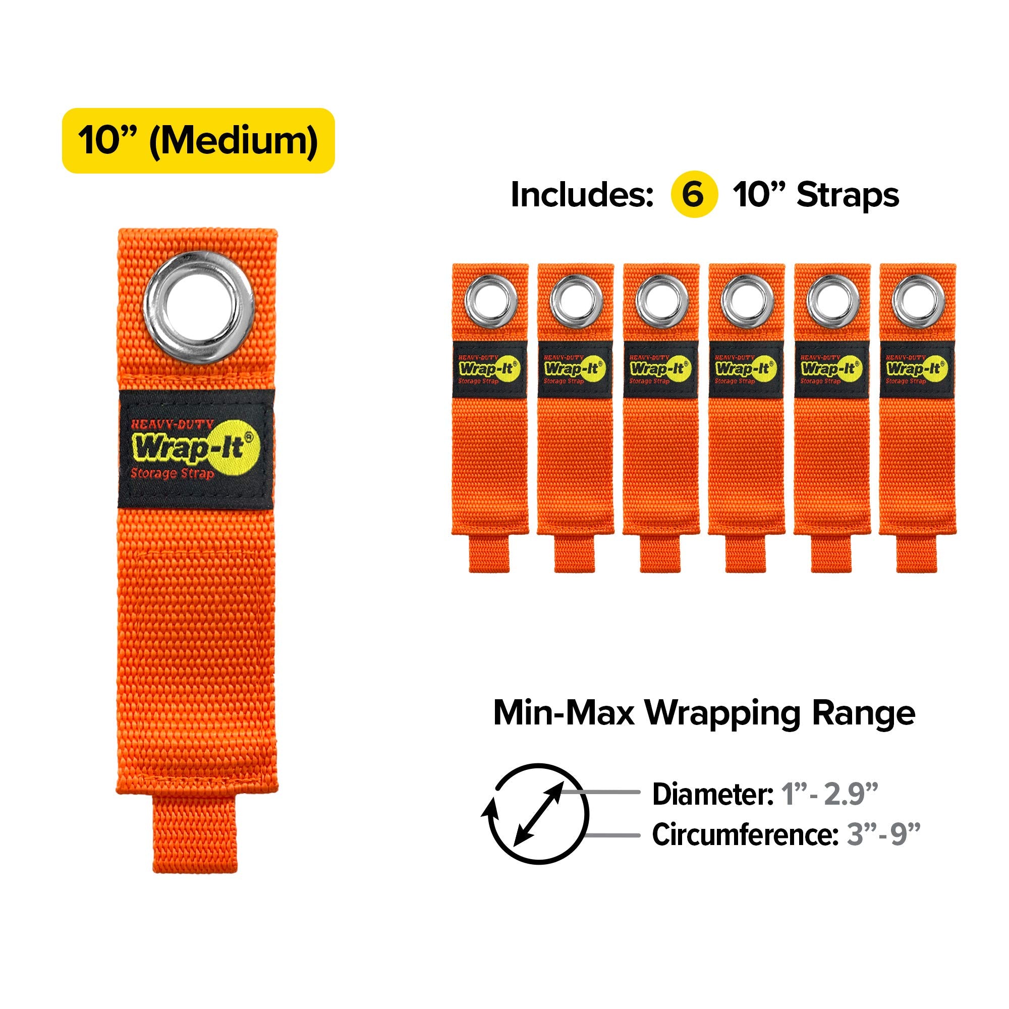 Heavy Duty Wrap It Storage Straps   10 Inch (6 Pack) Blaze Orange   Garage Organizer And Electric Cord Holder For Garage Essenti