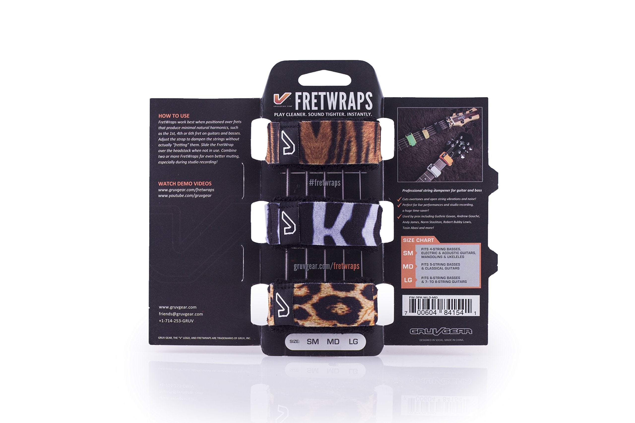 Gruv Gear Fretwraps 3 Pack ''Safari''Guitar String Muters, Safari Print, Small