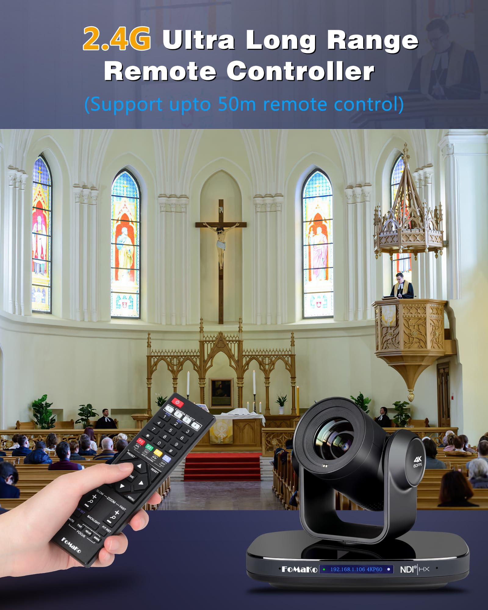 Fomako 4K Ndi Camera 60Fps 20X Optical Zoom, Ai Auto Tracking Ndi Ptz Camera, Usb3.0 3G Sdi Hdmi 4K Ptz Camera For Church Worshi