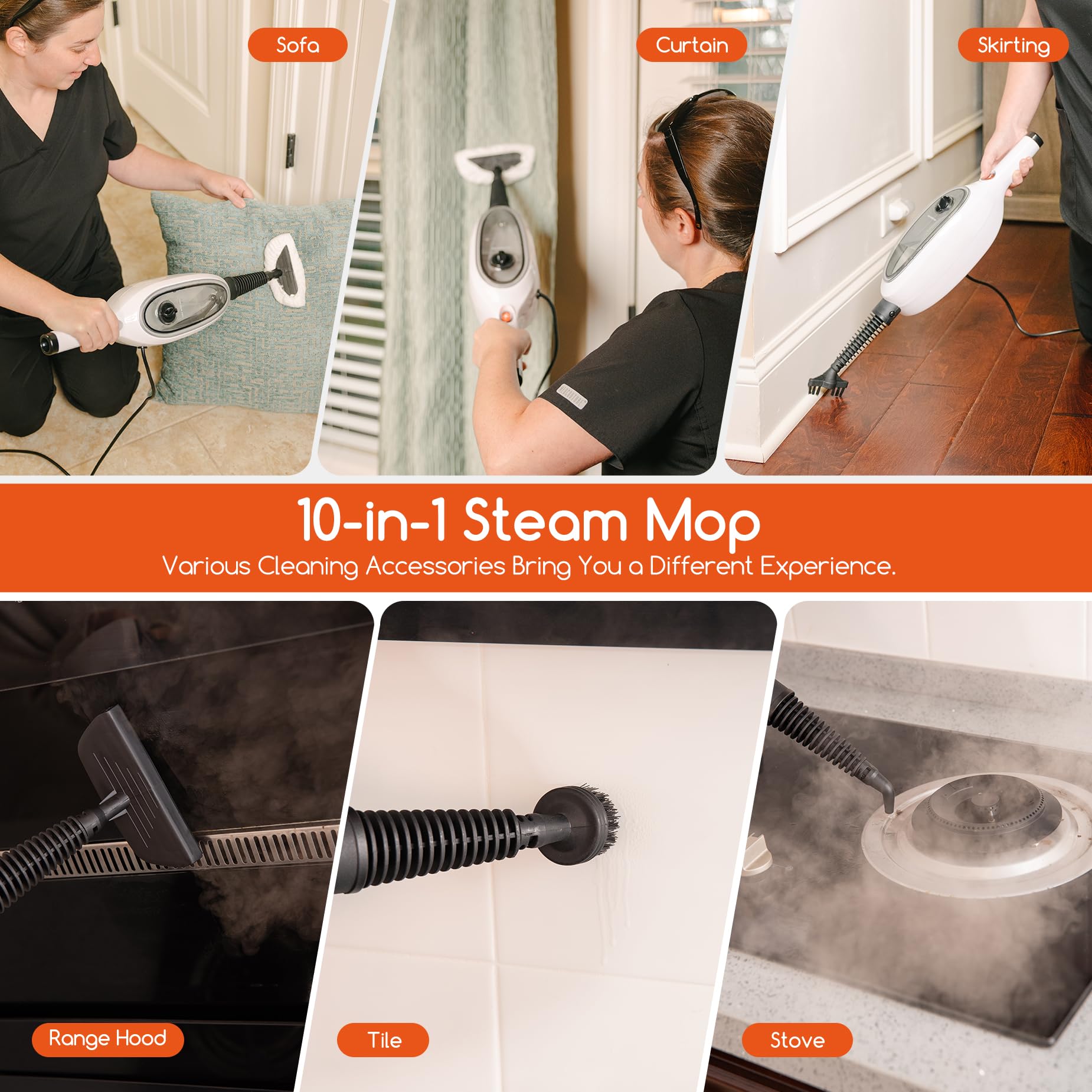 Reecoo Steam Mop With Attachments,20S Rapid Heating   260F/126C High Temperature Deep Cleaning,Lightweight Floor Steamer For Kit