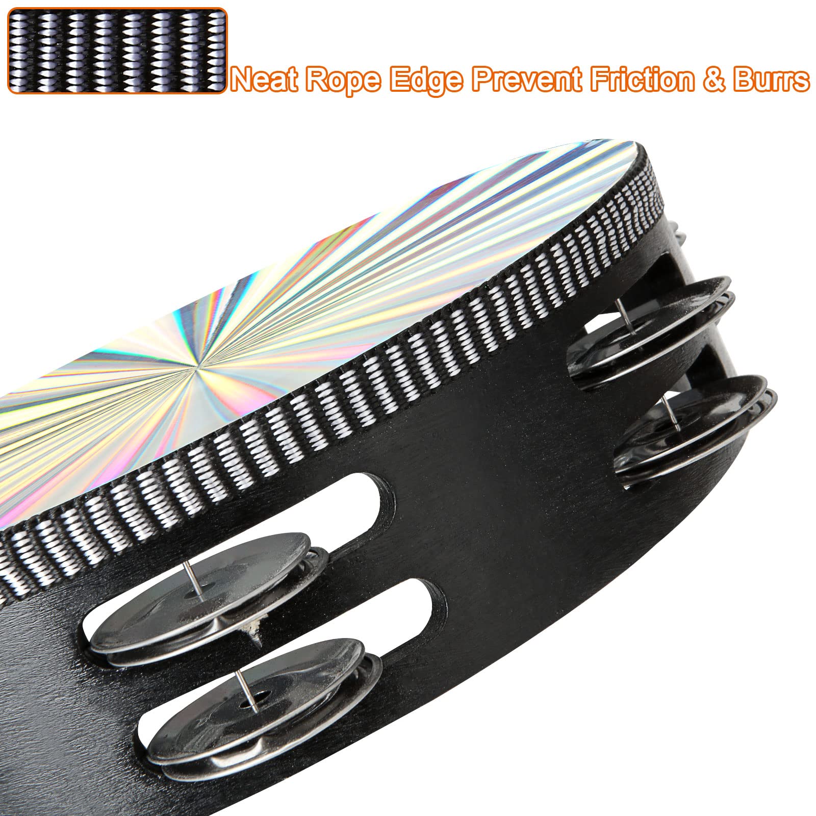 3 Pack Radiant Tambourine 6 Inch 8 Inch 10 Inch Hand Held Wood Tambourine Metal Jingles Musical Educational Instrument Rhythm Pe