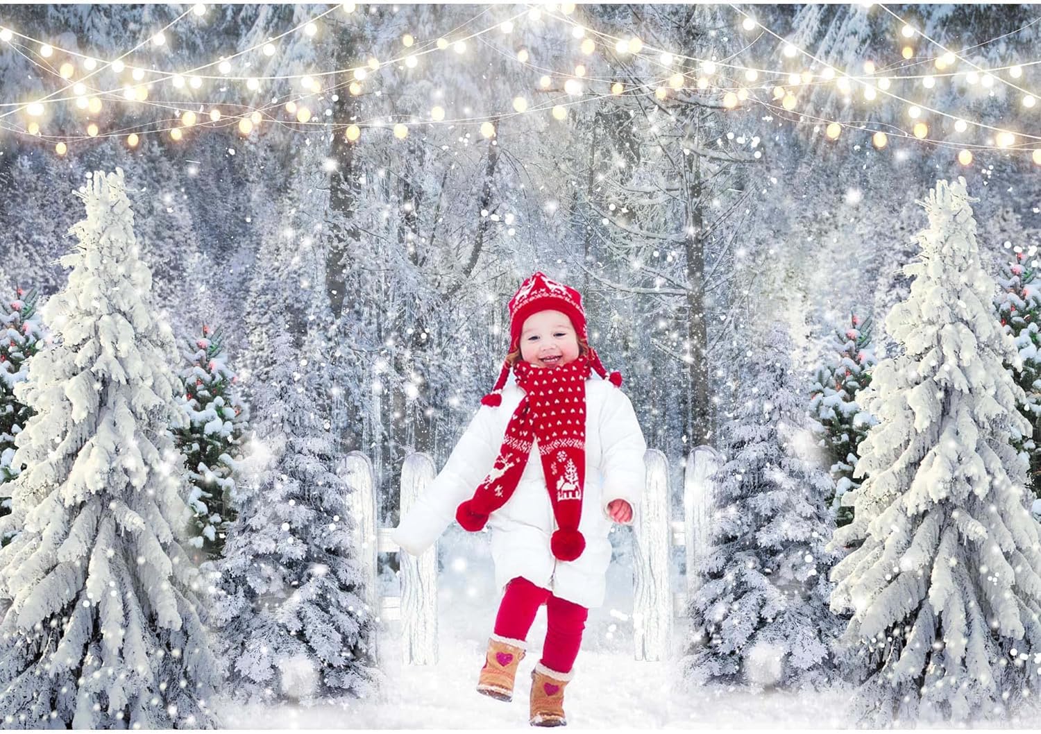 Livucee 7X5Ft Polyester Fabric Winter White Snowy Forest Backdrop For Photography Christmas Glitter Wonderland Nature Xmas Trees