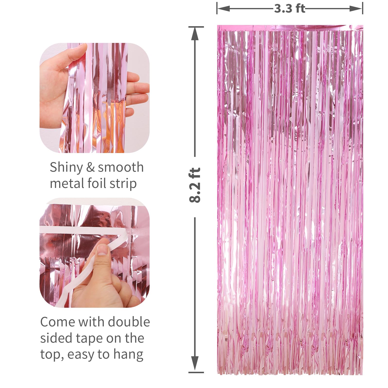 2 Pack Pink Foil Fringe Curtains Streamers Party Decorations 3.3 X 8.2 Ft, Pink Tinsel Curtain Fringe Backdrop For Parties, Door