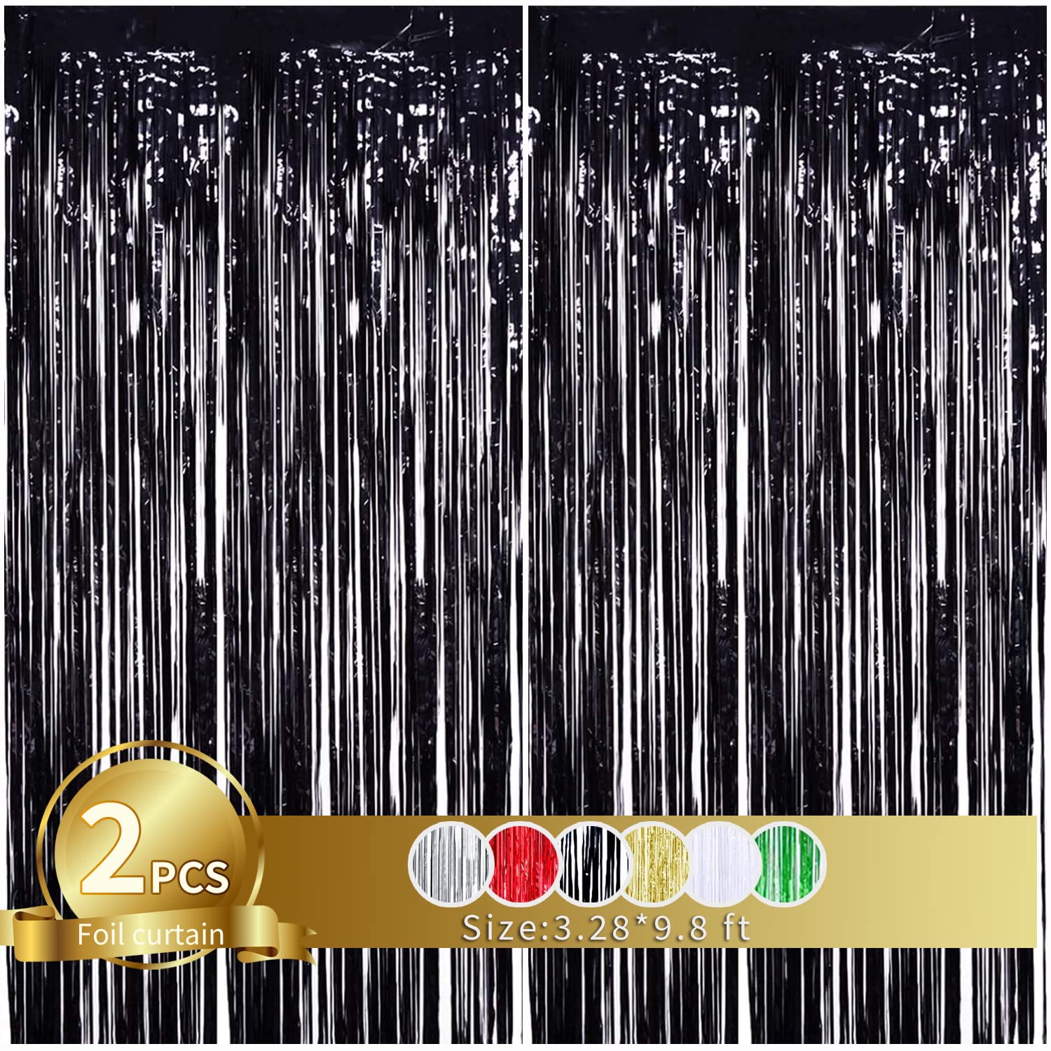 Toniful 2Pcs Black Metallic Tinsel Foil Fringe Curtains,Black Photo Booth Backdrop Streamer Curtain Photo Booth Props For Bachel