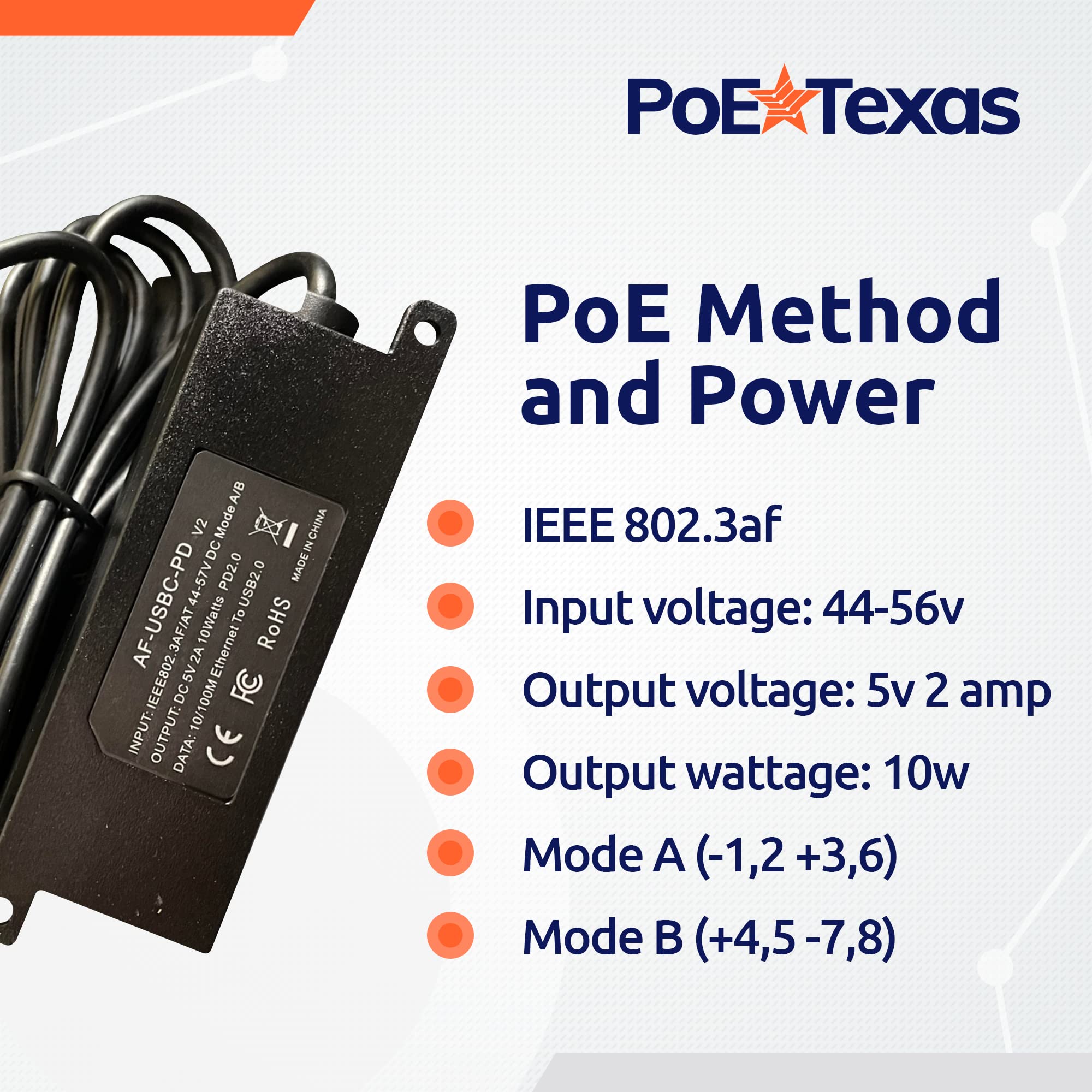 Poe Texas Poe Power For Usb C Devices, Including Google Wifi & Raspberry Pi   For Pos Systems, Digital Signage & More, 802.3Af P
