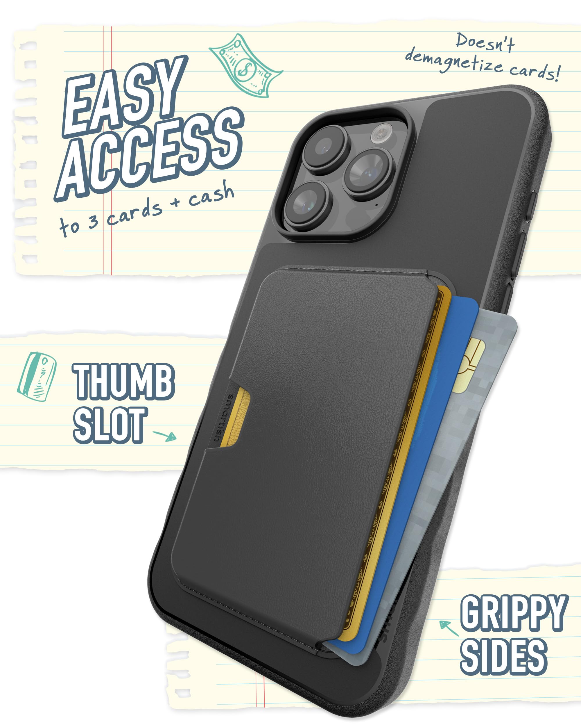 Smartish Iphone 15 Pro Max Slim Case With Wallet For Magsafe Iphones   Gripmunk   Magsafe Compatible Thin Grip Cover + Detachabl