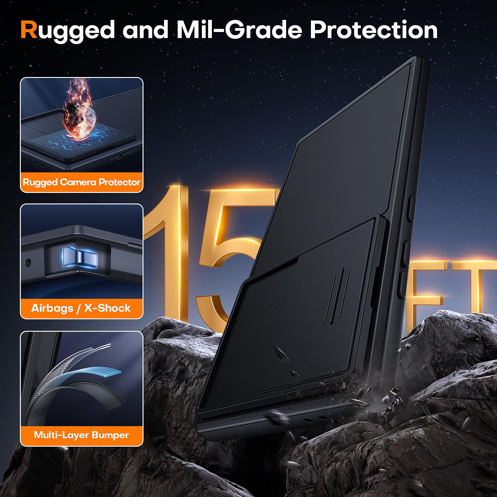 Tauri Kickstand For Samsung Galaxy S24 Ultra Case With Camera Cover, [Rugged Drop Protection] [Slide Camera Cover], Protective H