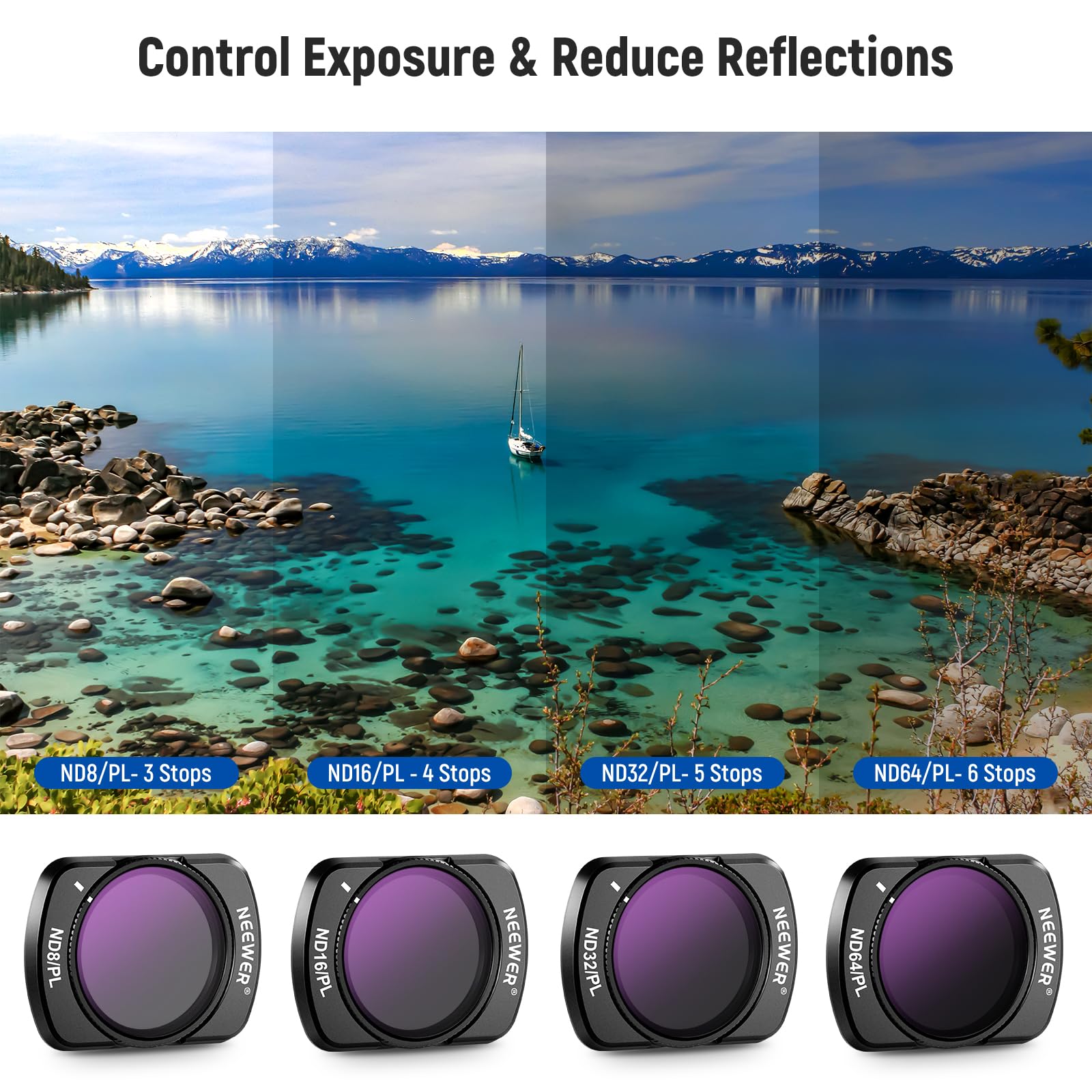 NEEWER Magnetic ND/PL Filter Set for DJI Osmo Pocket 3 ND8/PL ND16/PL ND32/PL ND64/PL Optical Glass 4 Pack with Screen Protectors