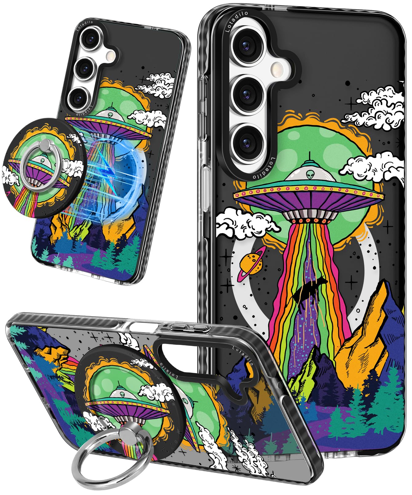 Lotadilo for Samsung Galaxy A15 5G Case for Women - Girls Cute Design Compatible with Magsafe Magnetic Ring Holder Stand UFO Ali