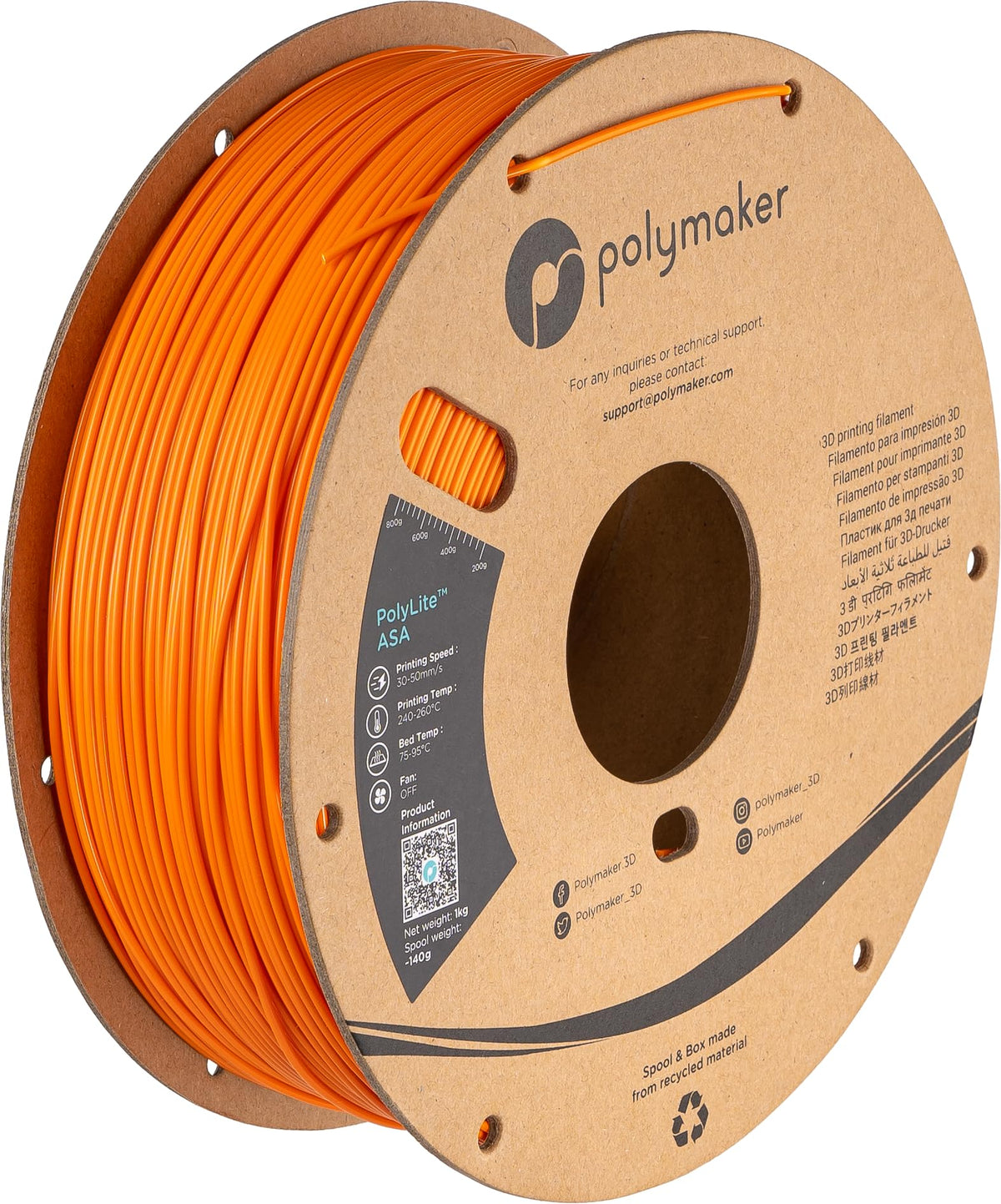 Polymaker Asa Filament 1.75Mm Orange, 1Kg Asa 3D Printer Filament, Heat & Weather Resistant   Asa 3D Filament Perfect For Printi