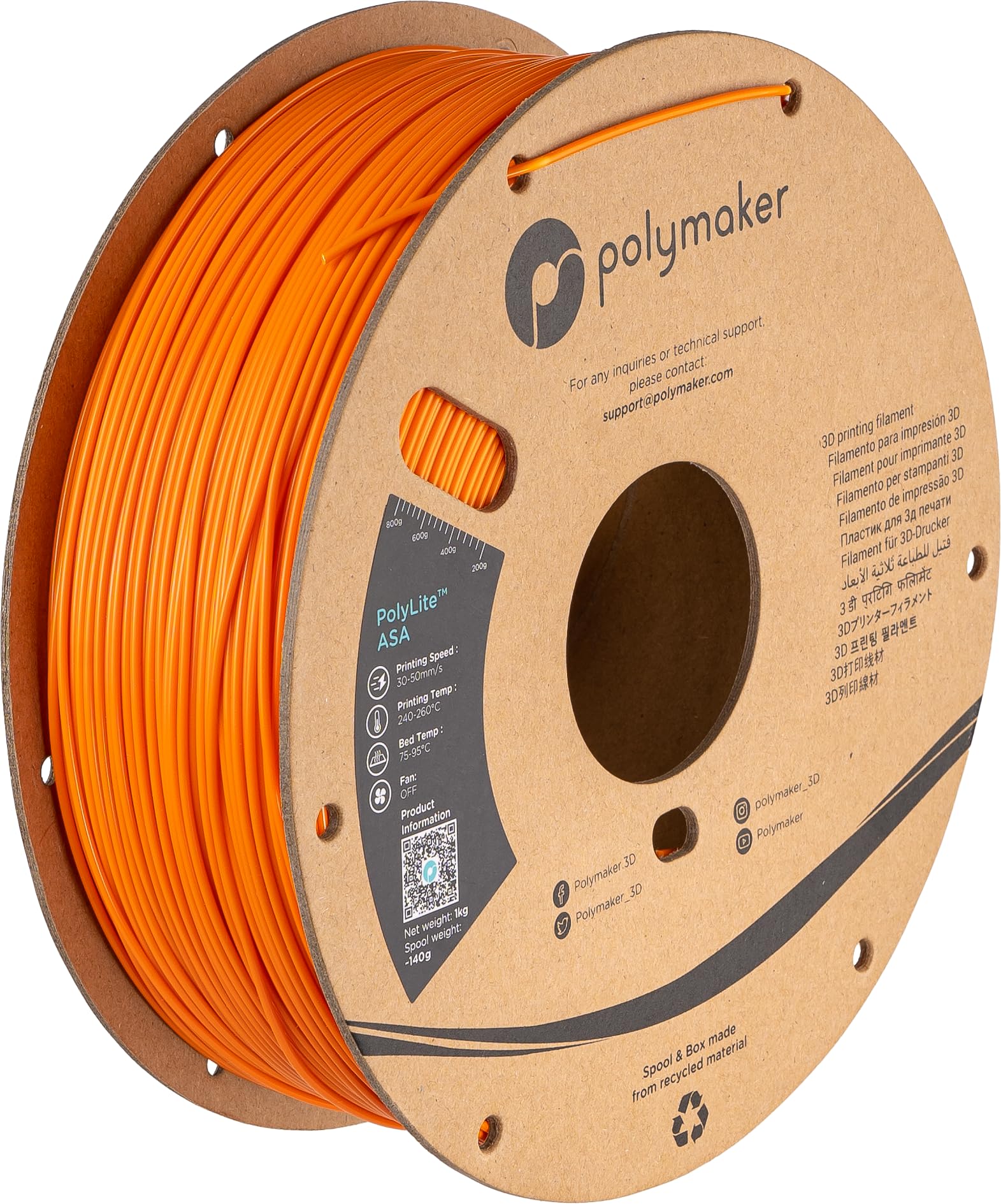 Polymaker ASA Filament 1.75mm Orange, 1kg ASA 3D Printing Filament, Heat & Weather Resistant - ASA 3D Printer Filament Perfect f