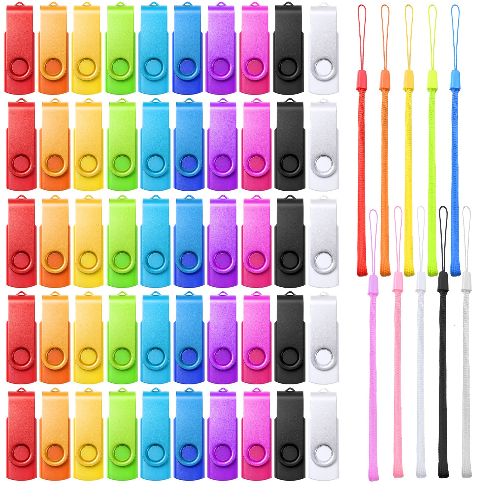 Xuhal 50 Pcs 128Mb Flash Drive Pack Portable Usb Thumb Drives With Lanyards Flash Memory Storage Device Swivel Thumb Drive Bulk