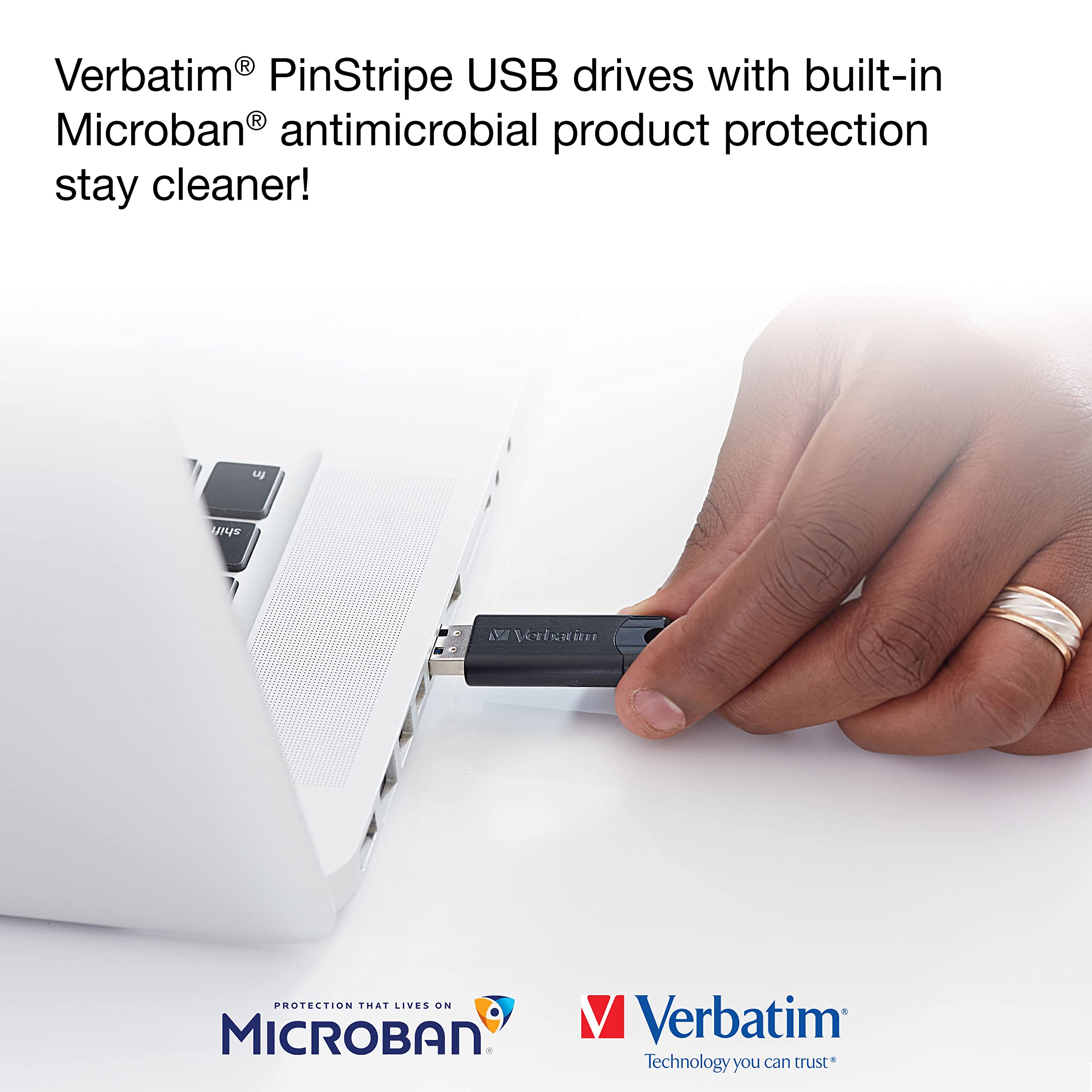Verbatim 128Gb Pinstripe Usb 3.2 Gen 1 Flash Drive Retractable Thumb Drive With Microban Antimicrobial Product Protection  Black